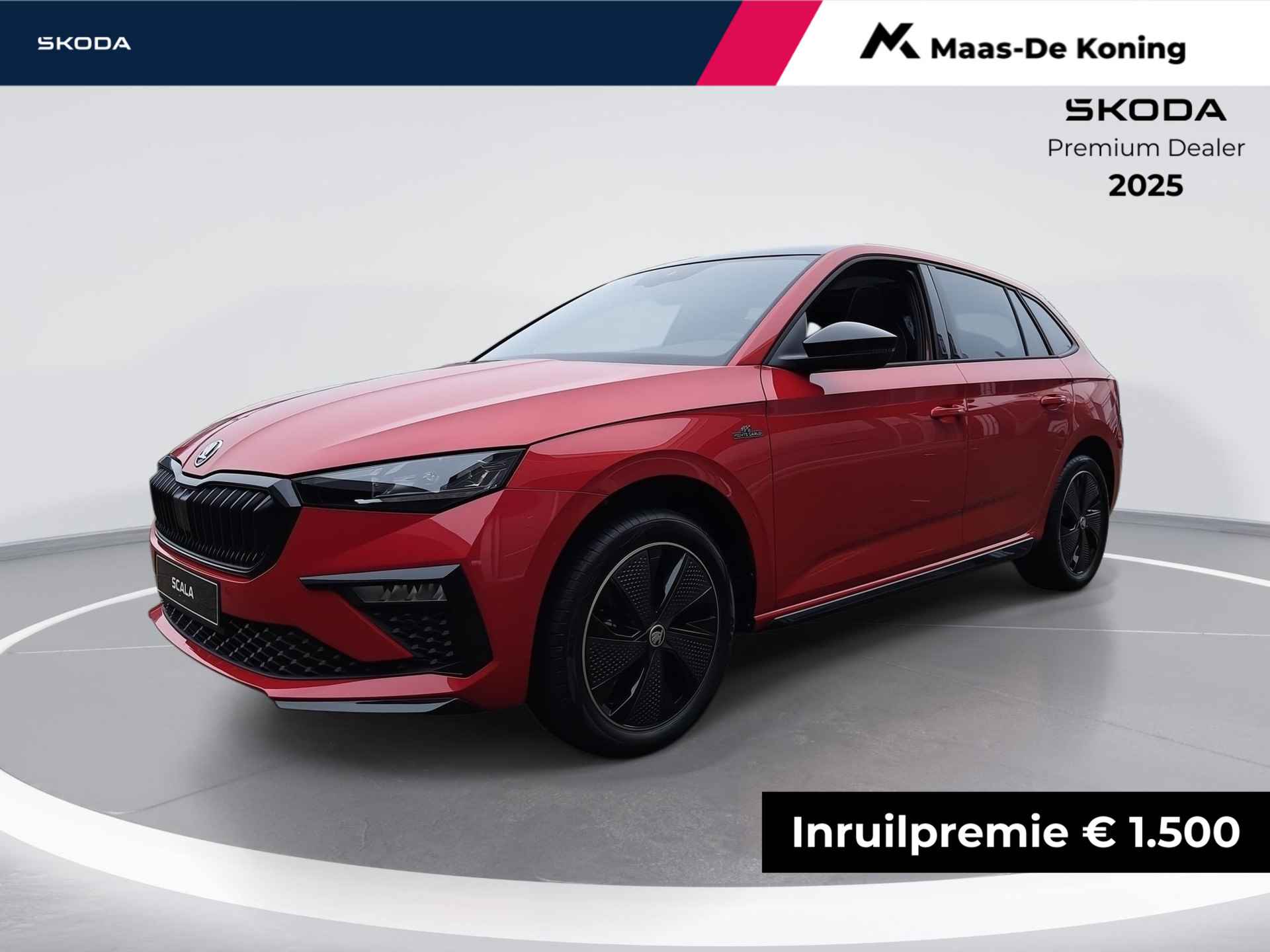 Škoda Scala Monte Carlo 1.0 85 kW / 115 pk TSI Hatchback 7 ver Skoda Scala 1.0 TSI Monte Carlo | Velvet red | Navigatie pakket | Travel assist plus | Winter pakket | 1500,- Inruilvoordeel |