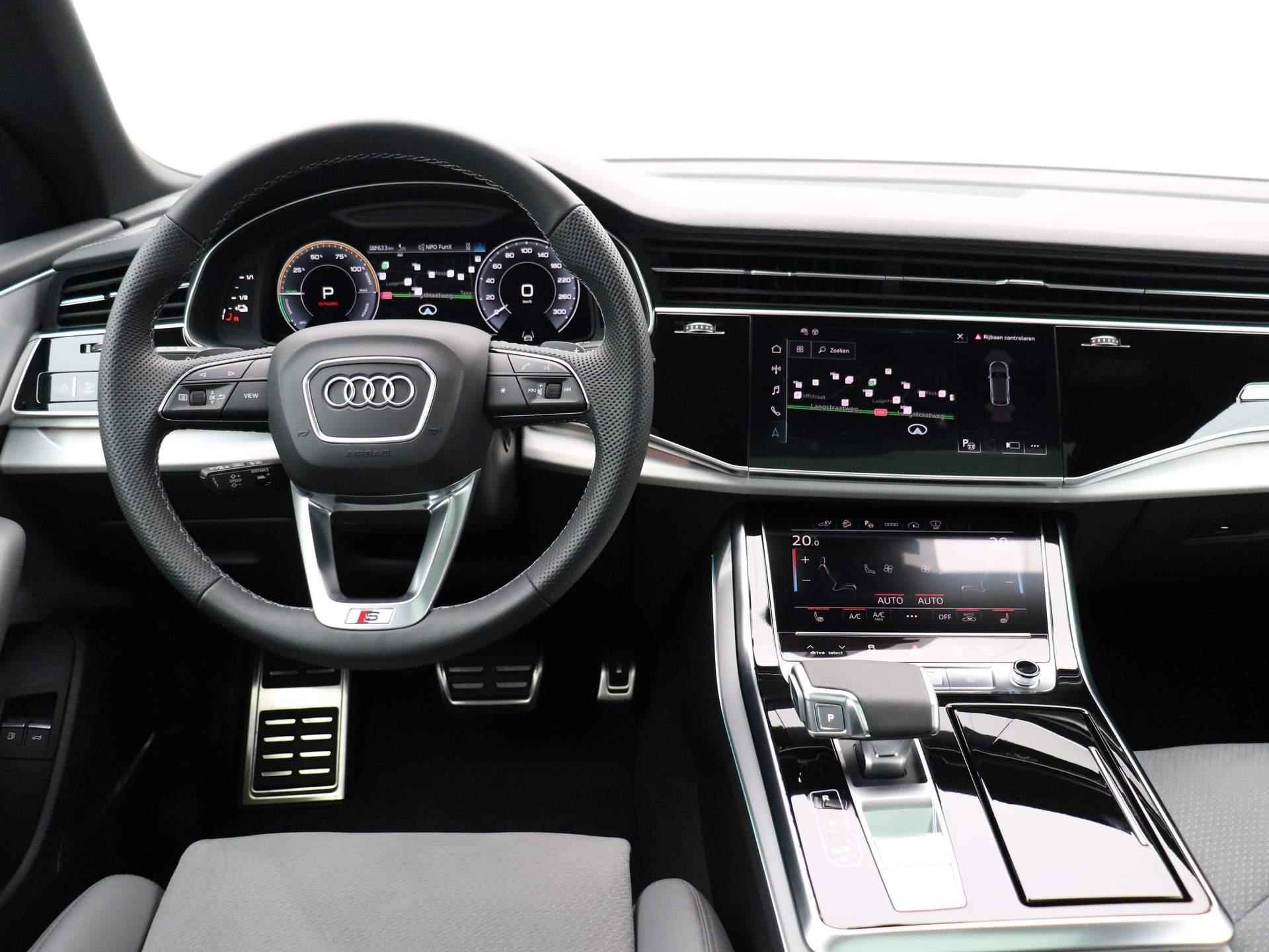 Audi Q8 60 TFSI e quattro Pro Line S Competition 462 PK | S-line | Automaat | Navigatie | 360 Camera | Panoramadak | Adaptive Cruise Control | Head-up display | Stoelverwarming | Virtual Cockpit | LED Matrix | Lichtmetalen velgen | Privacy glass | - 8/58