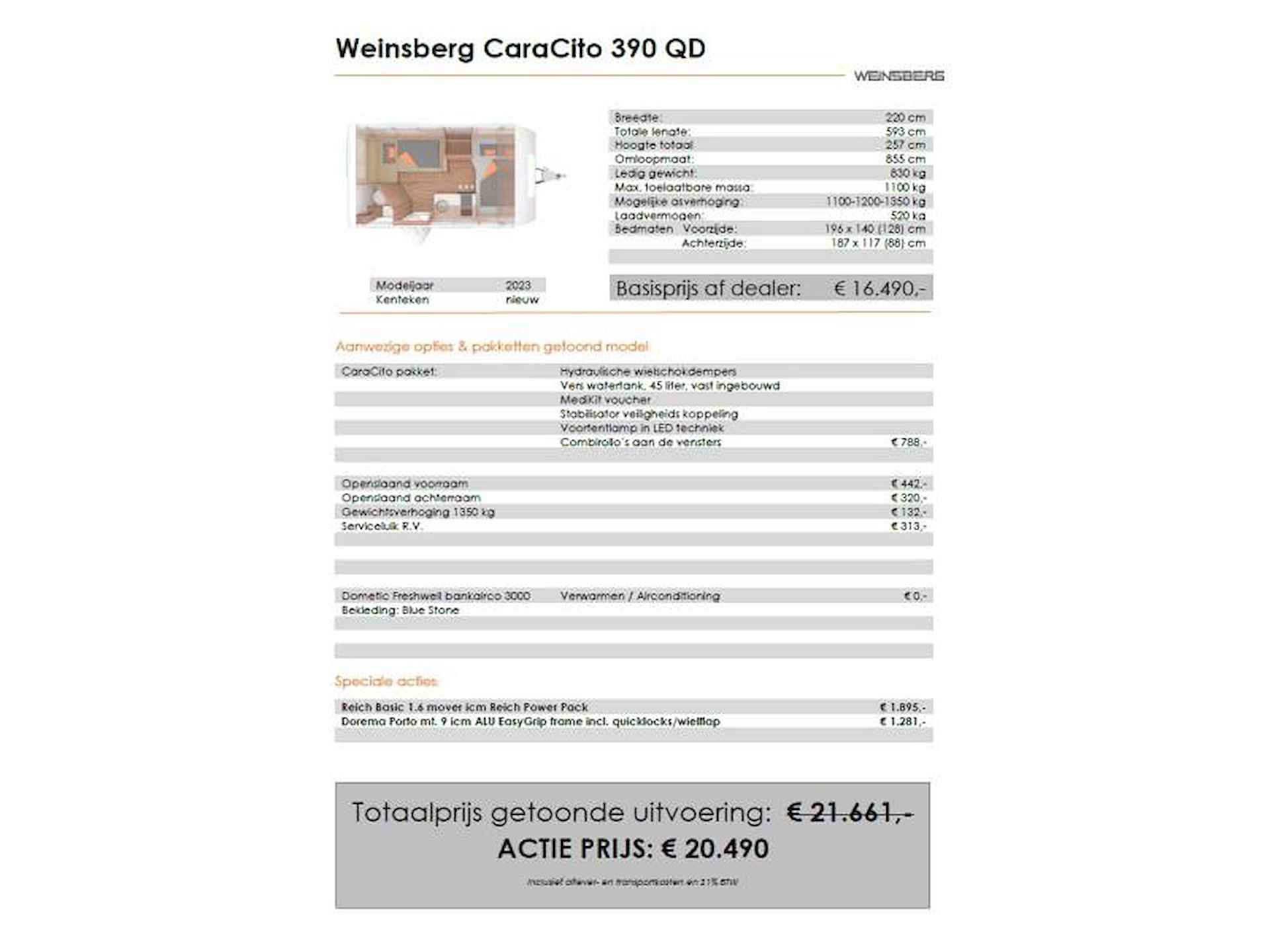 Weinsberg CaraCito 390 QD AIRCO-MOVER-LUIFEL - 12/12