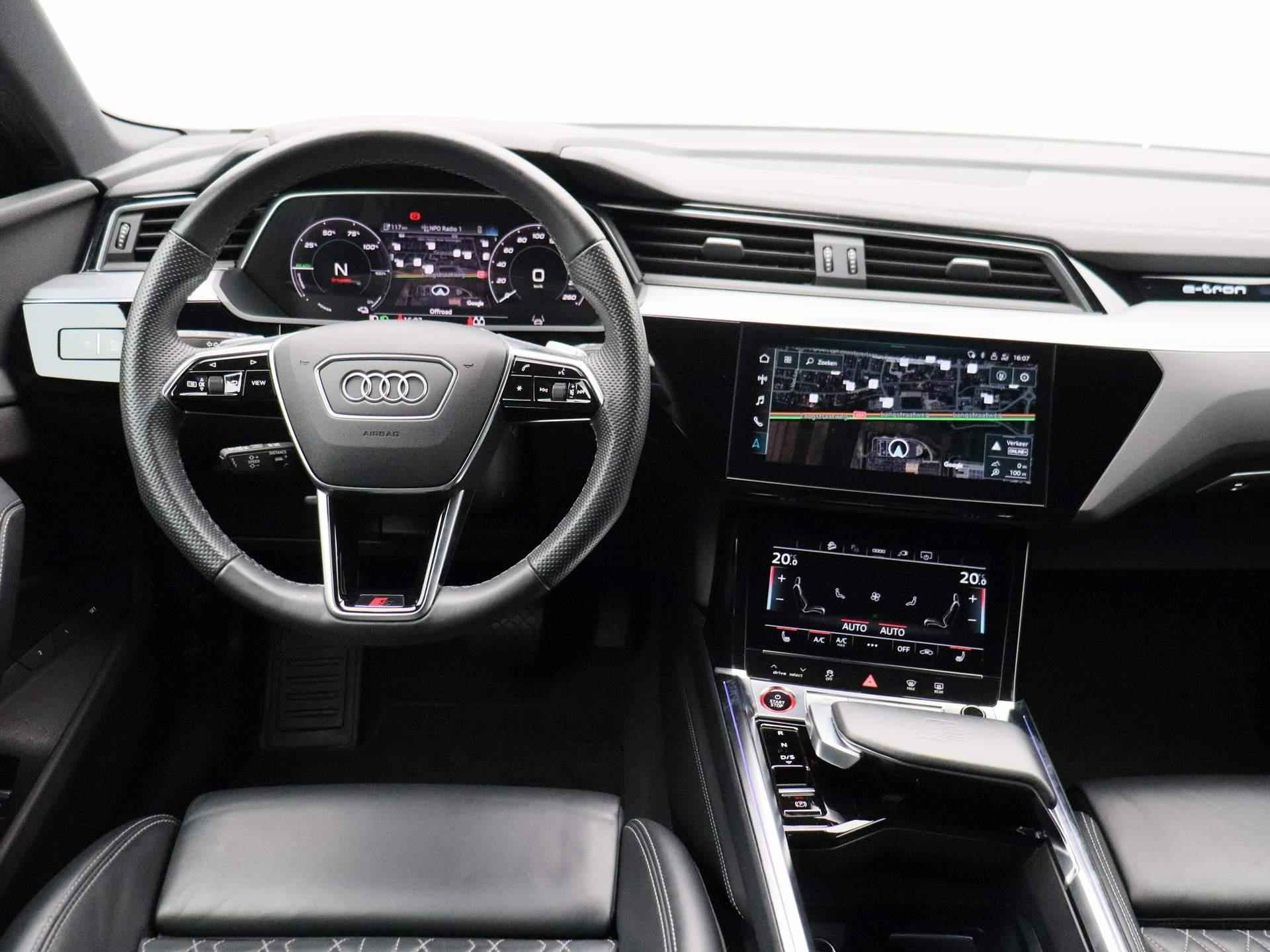 Audi e-tron Sportback S quattro 95 kWh 500 PK | Navigatie | 22 Inch wielen | Remzadels Rood | S-Sportstoelen | Optiek zwart pakket | Airco | Camera | - 7/52