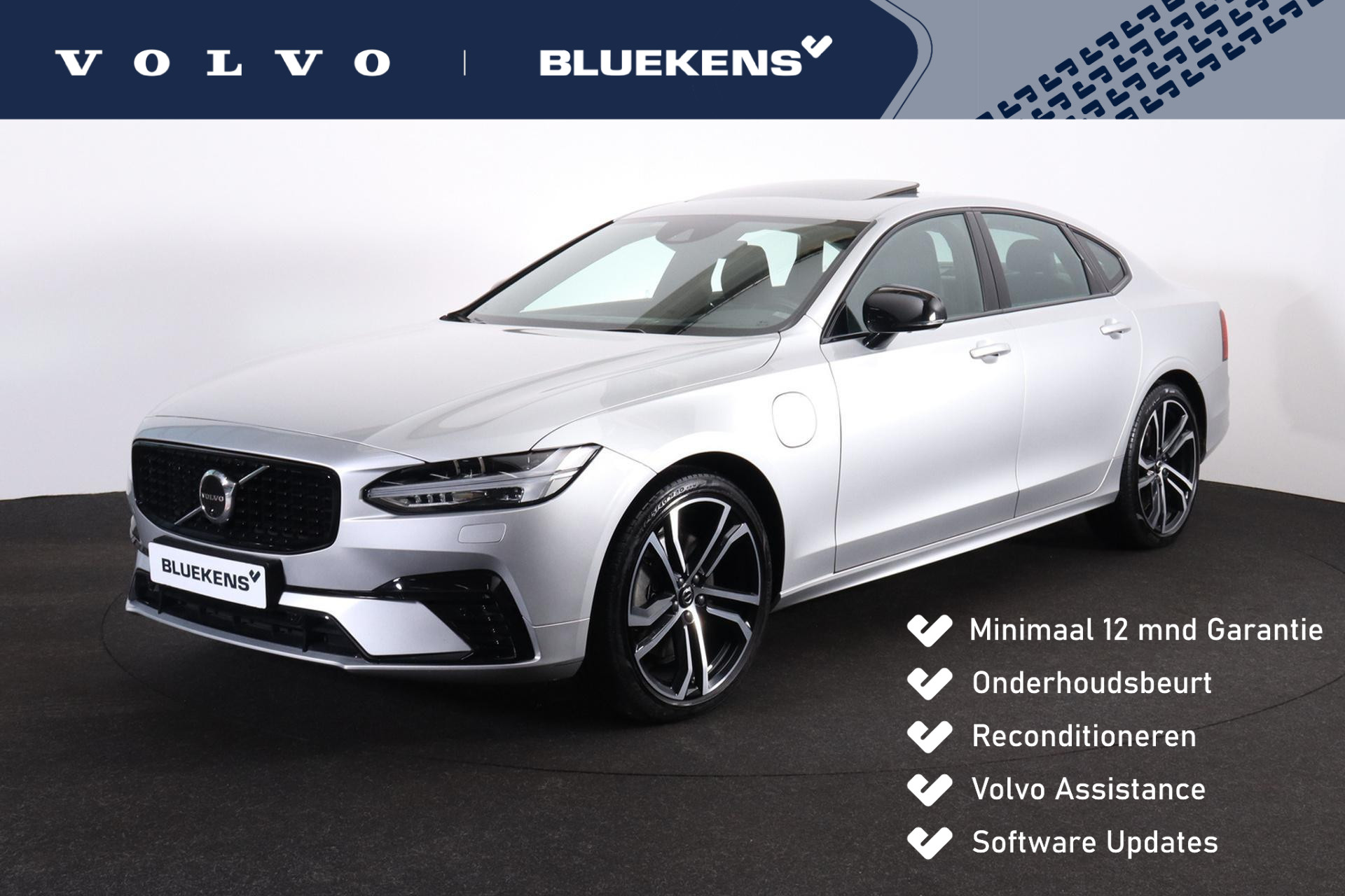 Volvo S90 T8 AWD R-Design - Luchtvering - Schuif/kanteldak - IntelliSafe Assist & Surround - 360º Camera - Harman/Kardon audio - Adaptieve LED koplampen - Verwarmde voorstoelen, stuur & achterbank - Parkeersensoren voor & achter - Elektr. bedienb. voorstoelen met geheugen - Head up display - Standkachel - Elektr. inklapbare trekhaak - 20' LMV