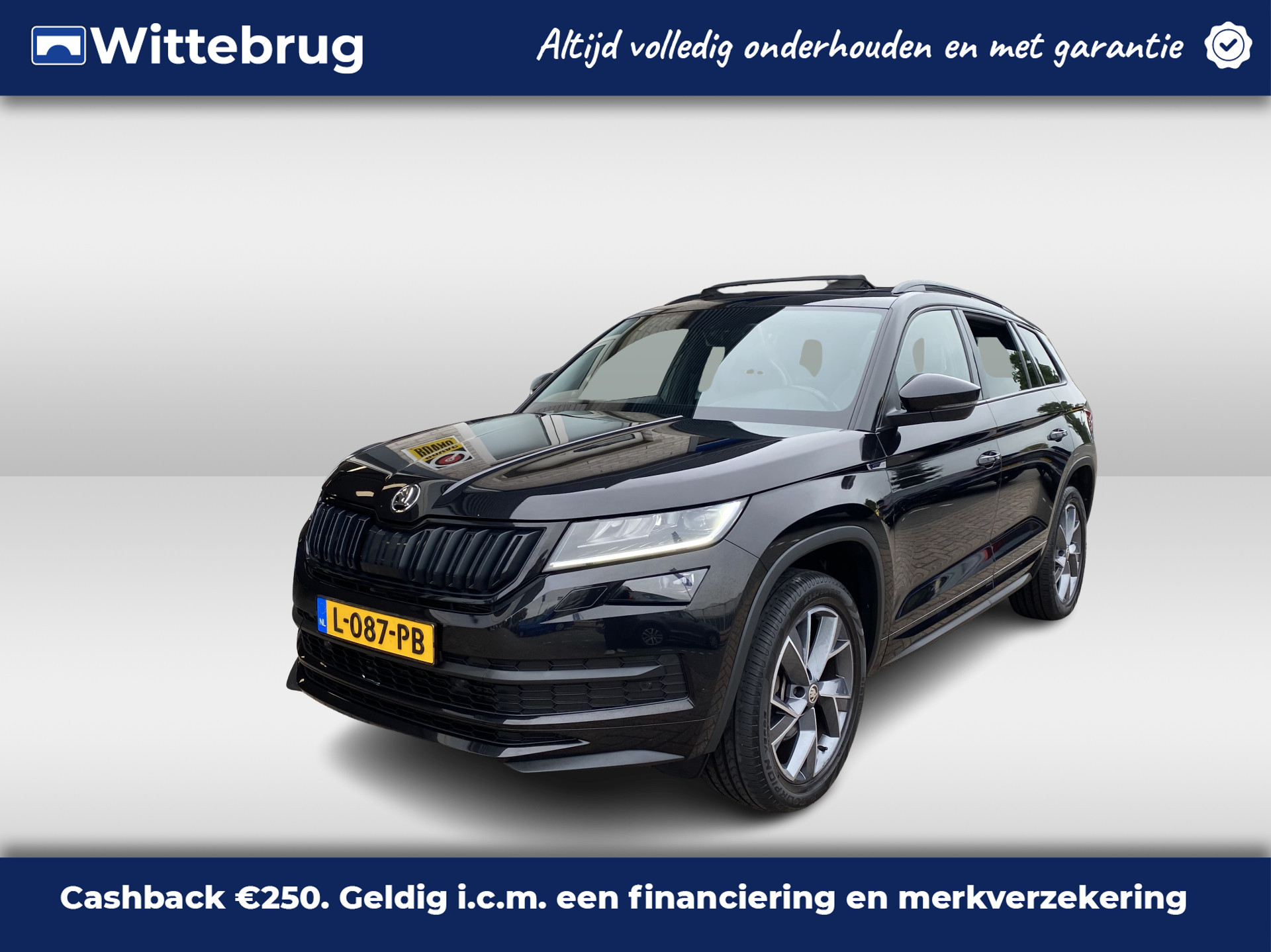 Škoda Kodiaq 1.5 TSI Sportline Business 7p. / AUTOMAAT/ PANO/ TREKHAAK/ CAMERA/ PARK. SENSOREN/ MEMORY SEATS/ KEYLESS/ CRUISE/ VIRTUAL COCKPIT/ APP CONNECT/ STOEL VERWARM./ NAVI/ CLIMA/