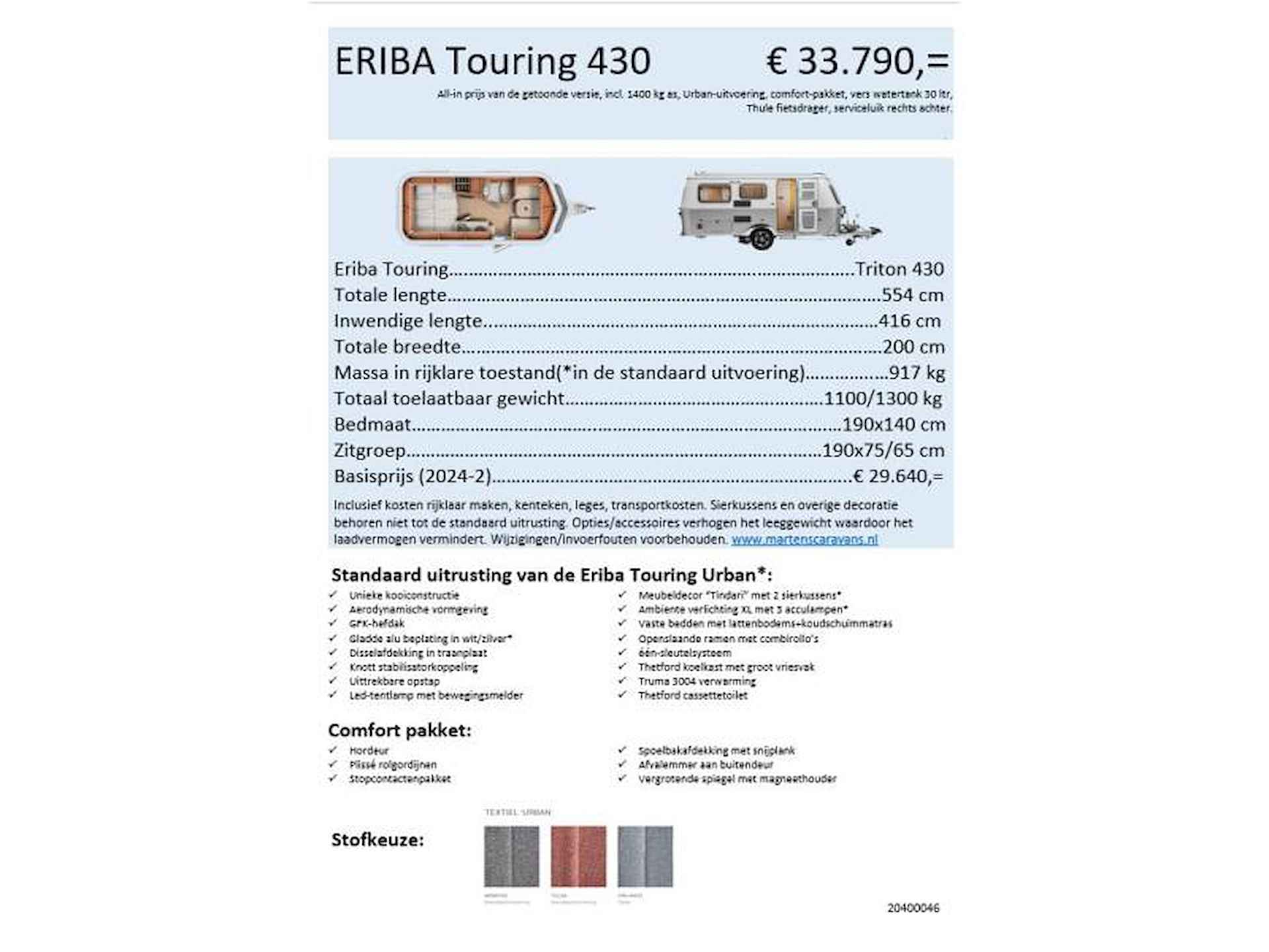 Eriba Touring 430 wordt verwacht: zomer 24 - 6/9