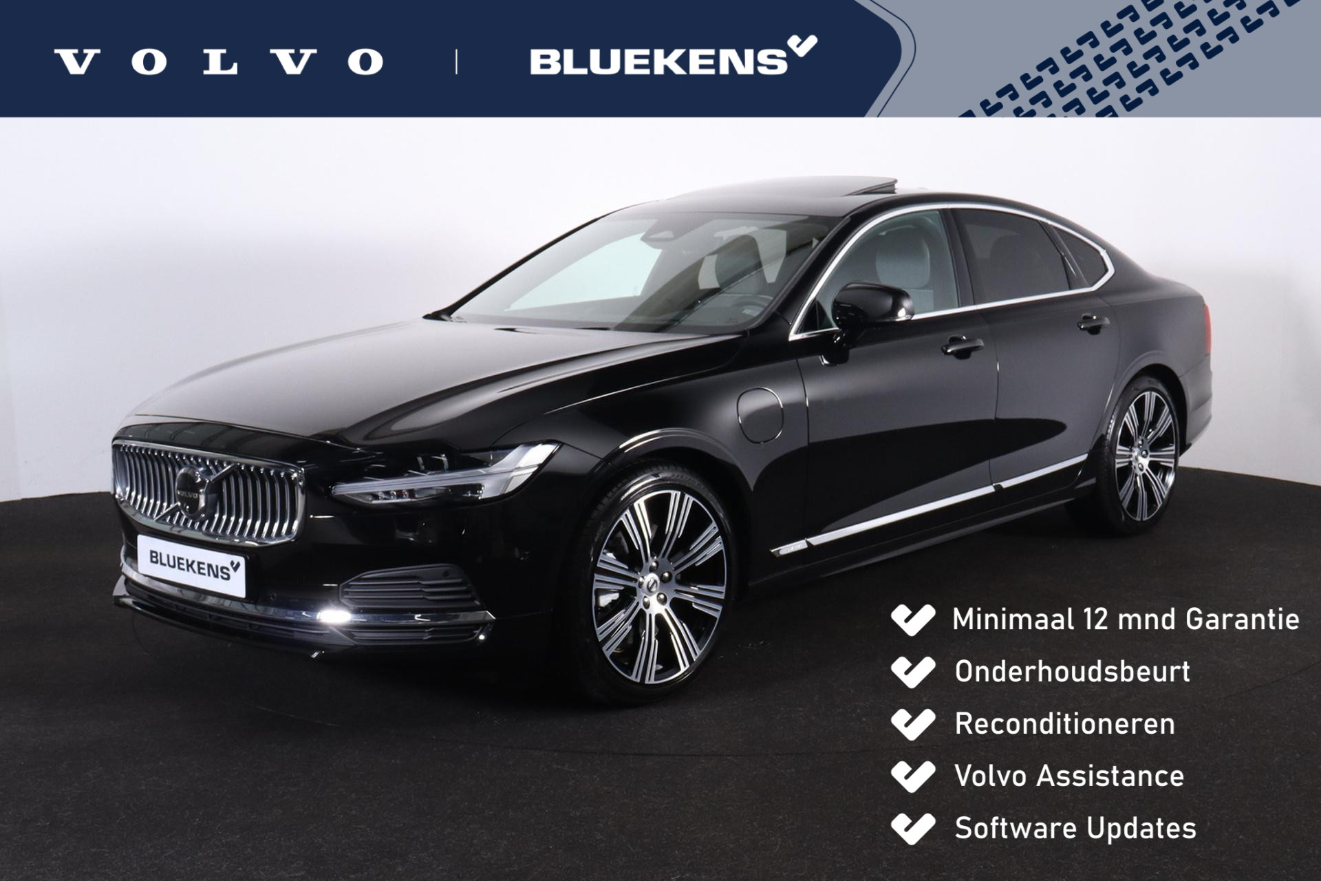 Volvo S90 T8 AWD Ultimate Bright - LONG RANGE - Luchtvering - Schuif/kanteldak - IntelliSafe Assist & Surround - 360° Camera - Bowers & Wilkins audio - Verwarmde voorstoelen, stuur & achterbank - Parkeersensoren voor & achter - Elektr. bedienb. voorstoelen met geheugen - Extra getint glas - Elektr. inklapbare trekhaak - 20' LMV