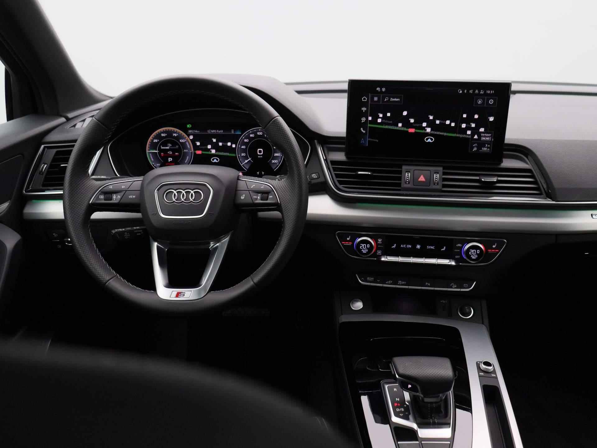 Audi Q5 Sportback 55 TFSI e S edition Competition 367 PK | S-line | Automaat | Navigatie | Camera | Panoramadak | Adaptive Cruise Control | Climate Control | Trekhaak | Stoelverwarming | Virtual Cockpit | LED Matrix | Lichtmetalen velgen | Privacy glass | - 17/50