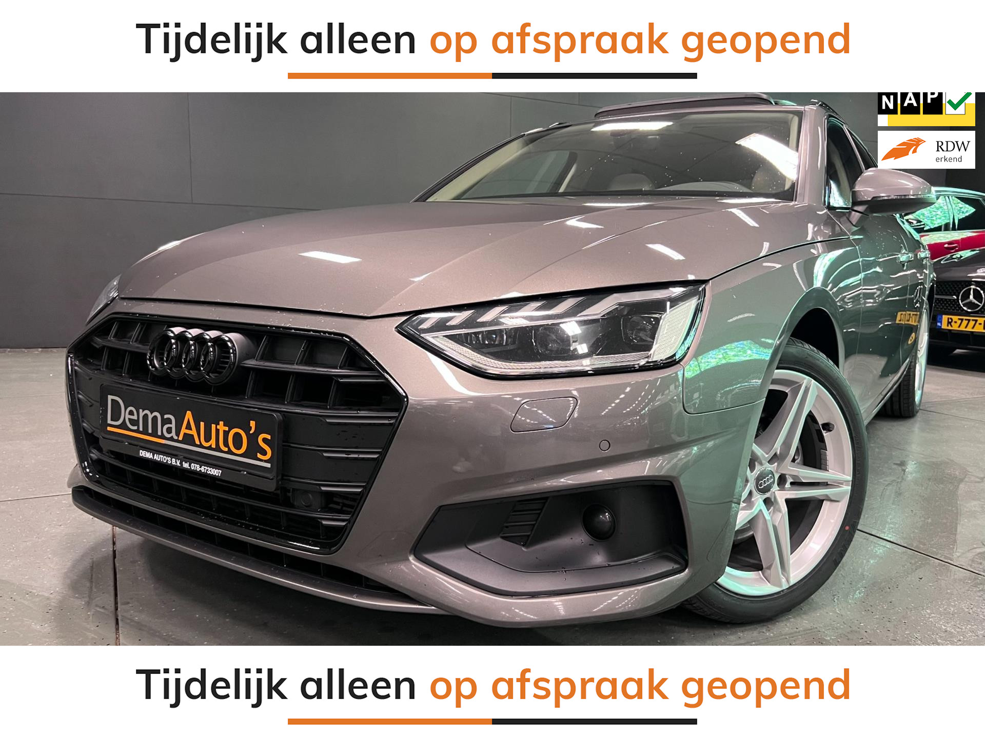 Audi A4 Avant 35 TFSI BLACK-LINE PANO/V-COCKPIT/LEDER/DAB/CARPLAY/LED/ECC/PDC// bij viaBOVAG.nl