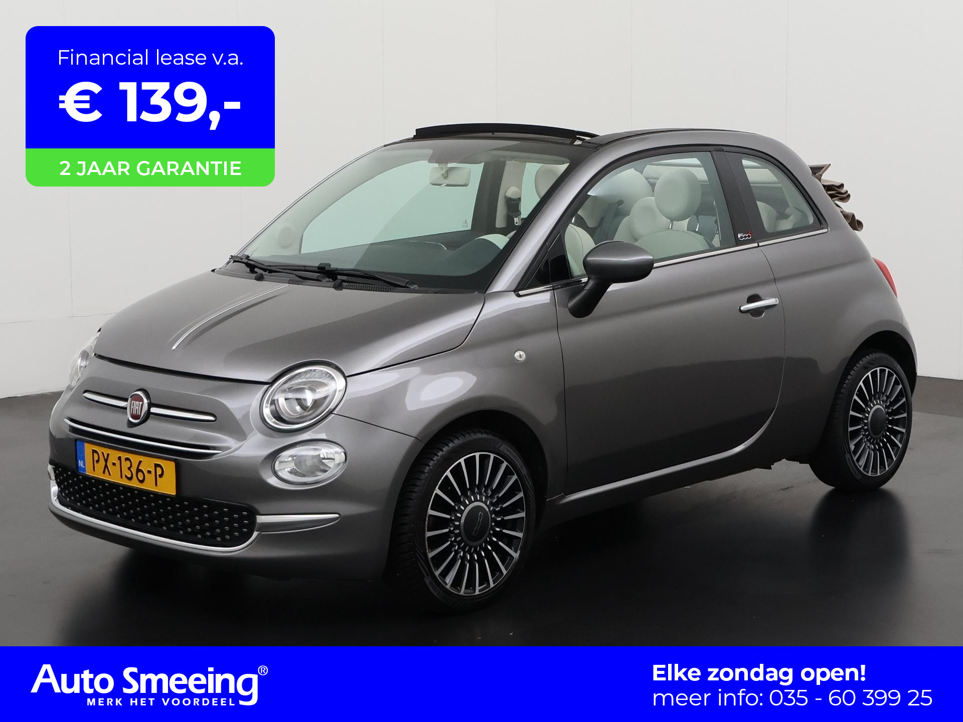 Fiat 500C 0.9 TwinAir Turbo Lounge Cabriolet | Navigatie | LED | Airco | Zondag Open!