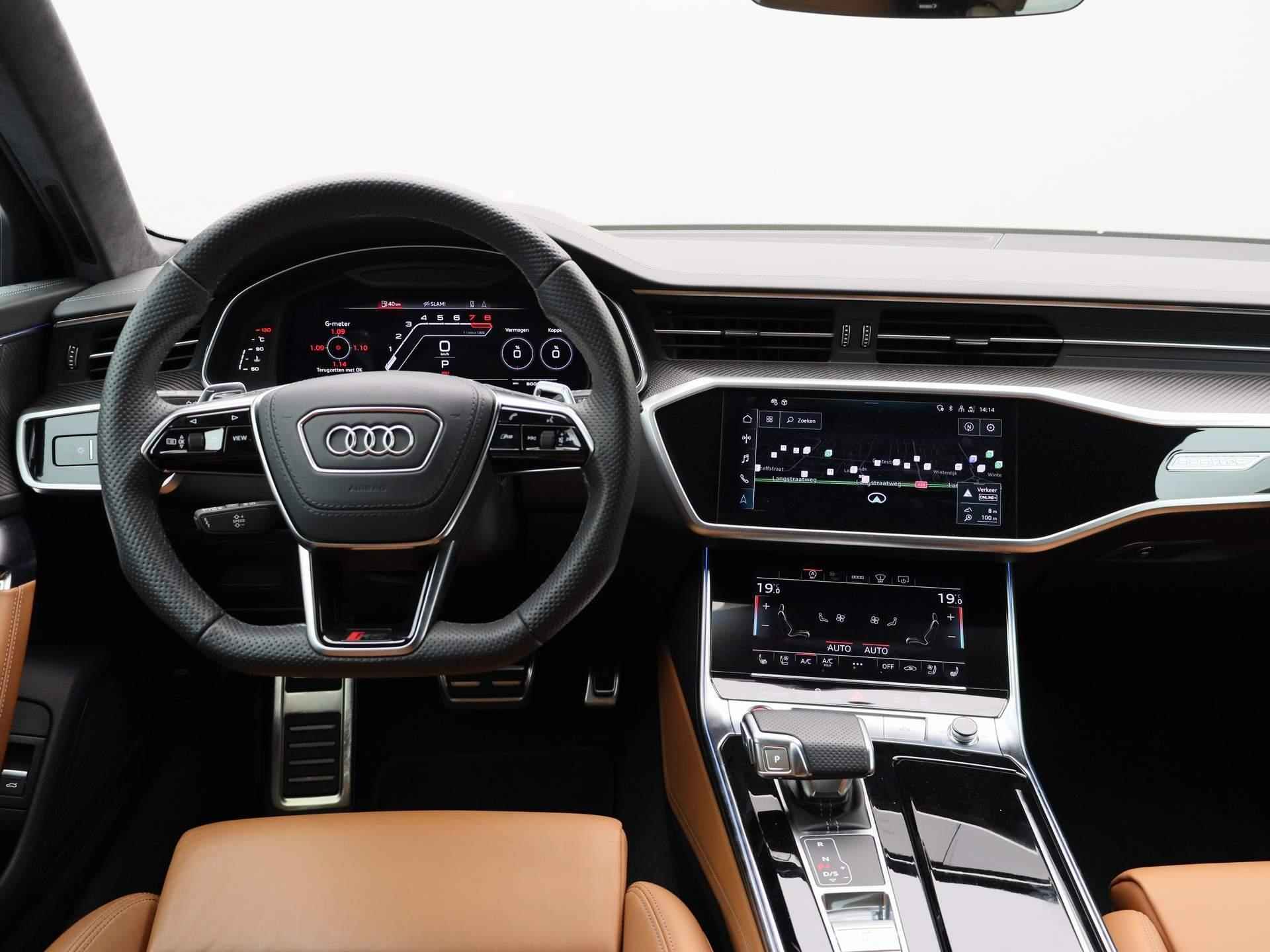 Audi RS6 Avant TFSI quattro 600 PK | RS-sportuitlaatsysteem | RS-dynamiekpakket | RS adaptive air suspension | Panoramadak | Zwart Optiek Plus | Navigatie plus | Soft Close | Virtual cockpit | Zwenkbare trekhaak | Valcona Leder Cognac  | Memory seats | Stoelventilatie | Stoelverwarming | Lichtmetalen velgen | Bang & Olufsen | - 22/58