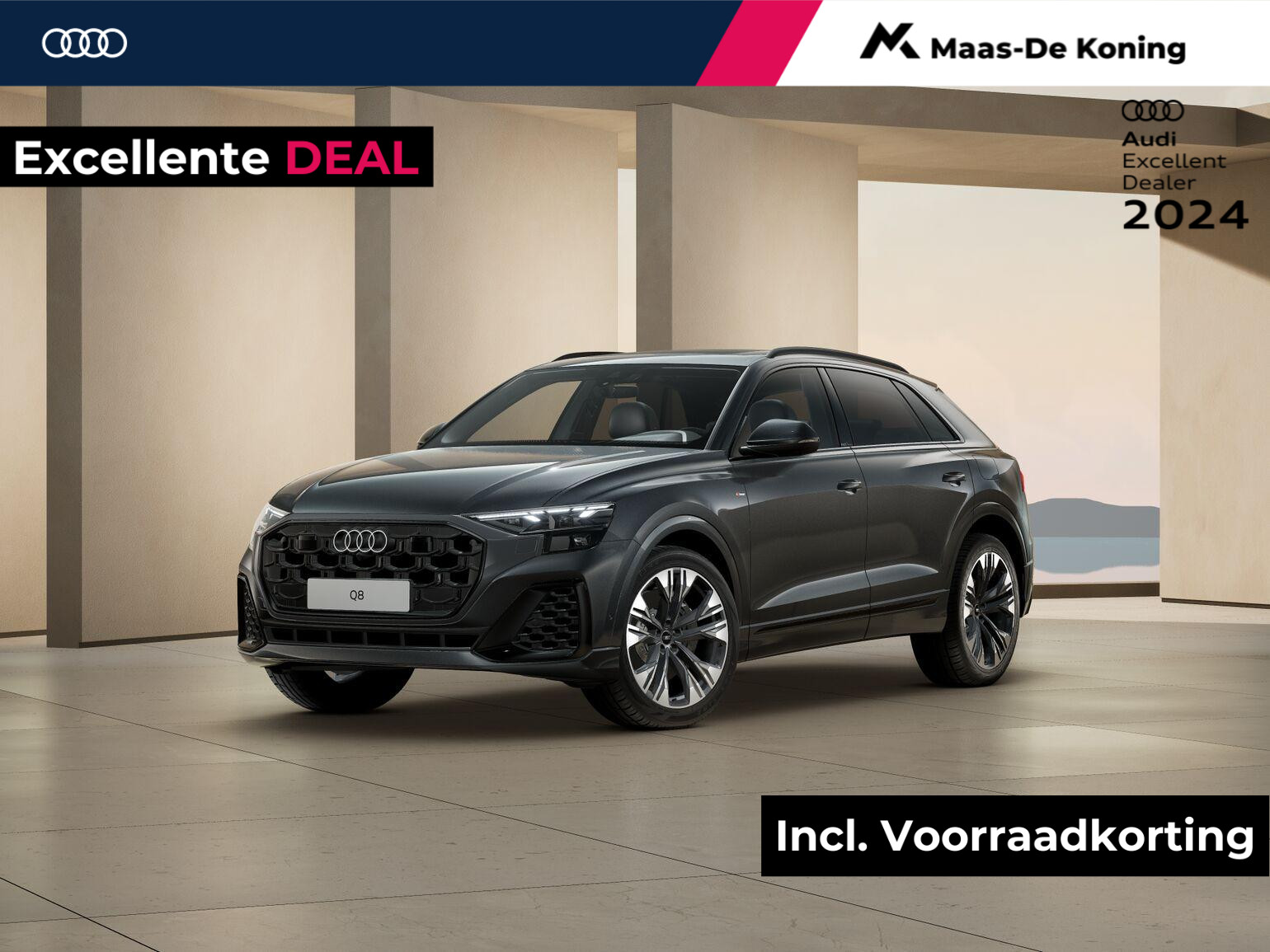 Audi Q8 Pro Line S 55 TFSI e 290 kW / 394 pk CUV 8 versn. Audi Q8 55 TFSI e quattro Pro Line S · B&O sound systeem · Comfortsleutel · Panoramadak · Optiekpakket zwart · Assistentiepakket tour + parking