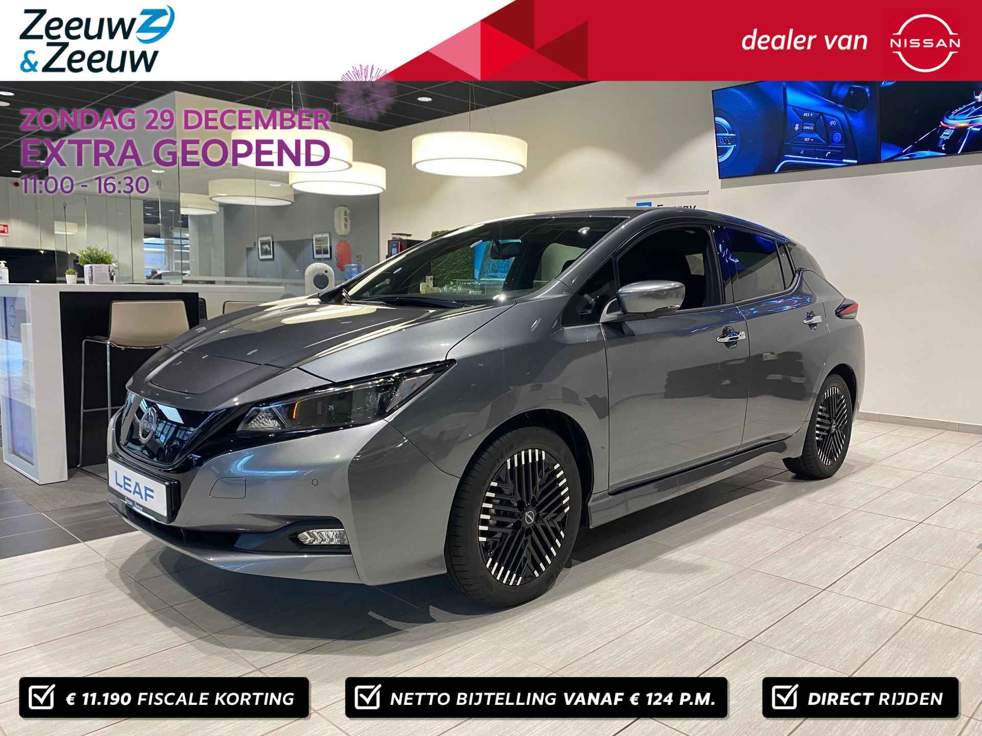 Nissan LEAF e+ Tekna 39 kWh | € 11.190,= PRIJSVERLAGING !! | €2000,- EXTRA KORTING | NAVIGATIE | LANE ASSIST | 126 euro zakelijke bijtelling | - 1/36