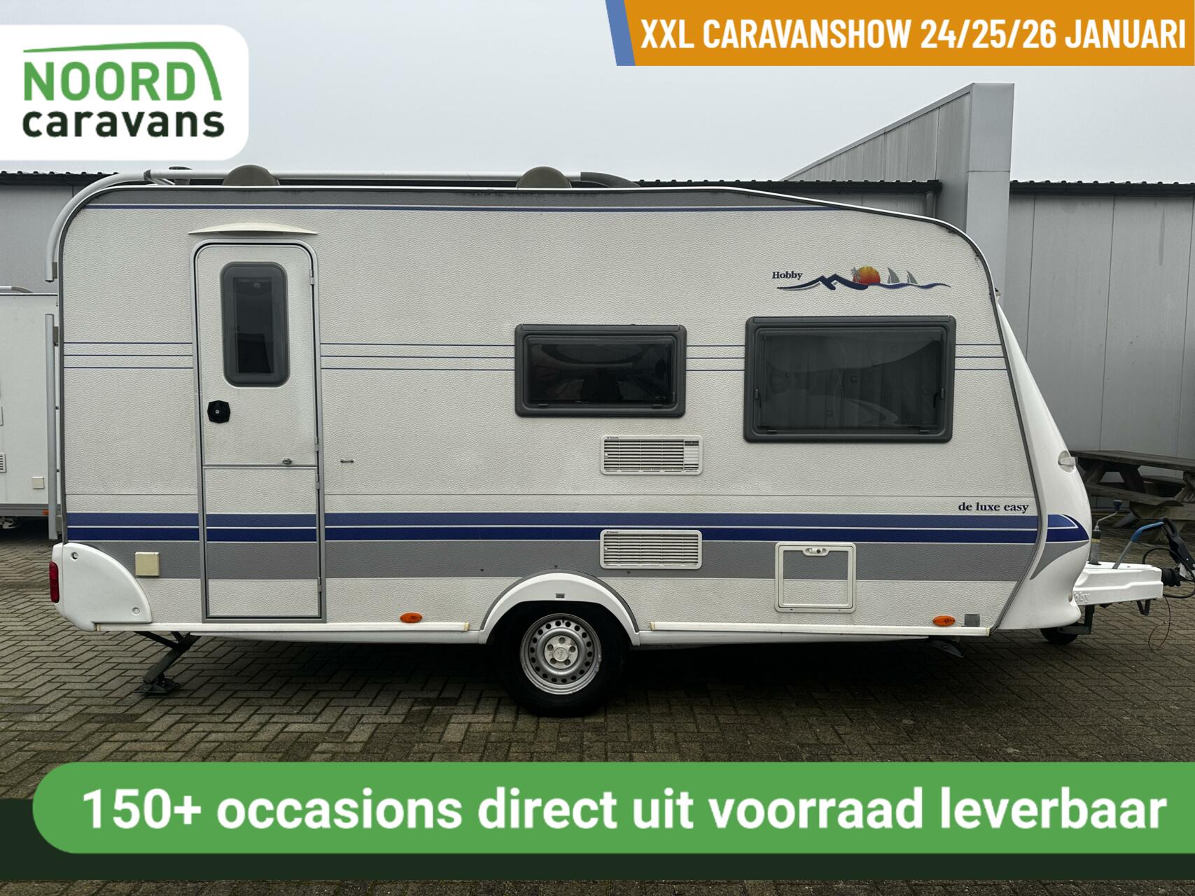 HOBBY DE LUXE EASY 440 VOORTENT + DWARSBED + FIETSENDRAGER