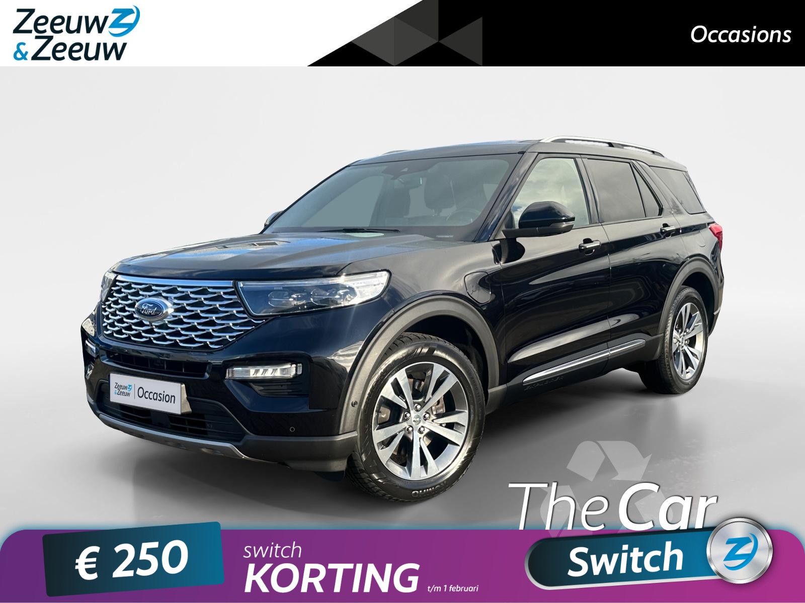 Ford Explorer 3.0 V6 EcoBoost PHEV Platinum | Dealer Onderhouden | Trekhaak | Panoramadak | 360 Camera | Stoelverwarming + Koeling |