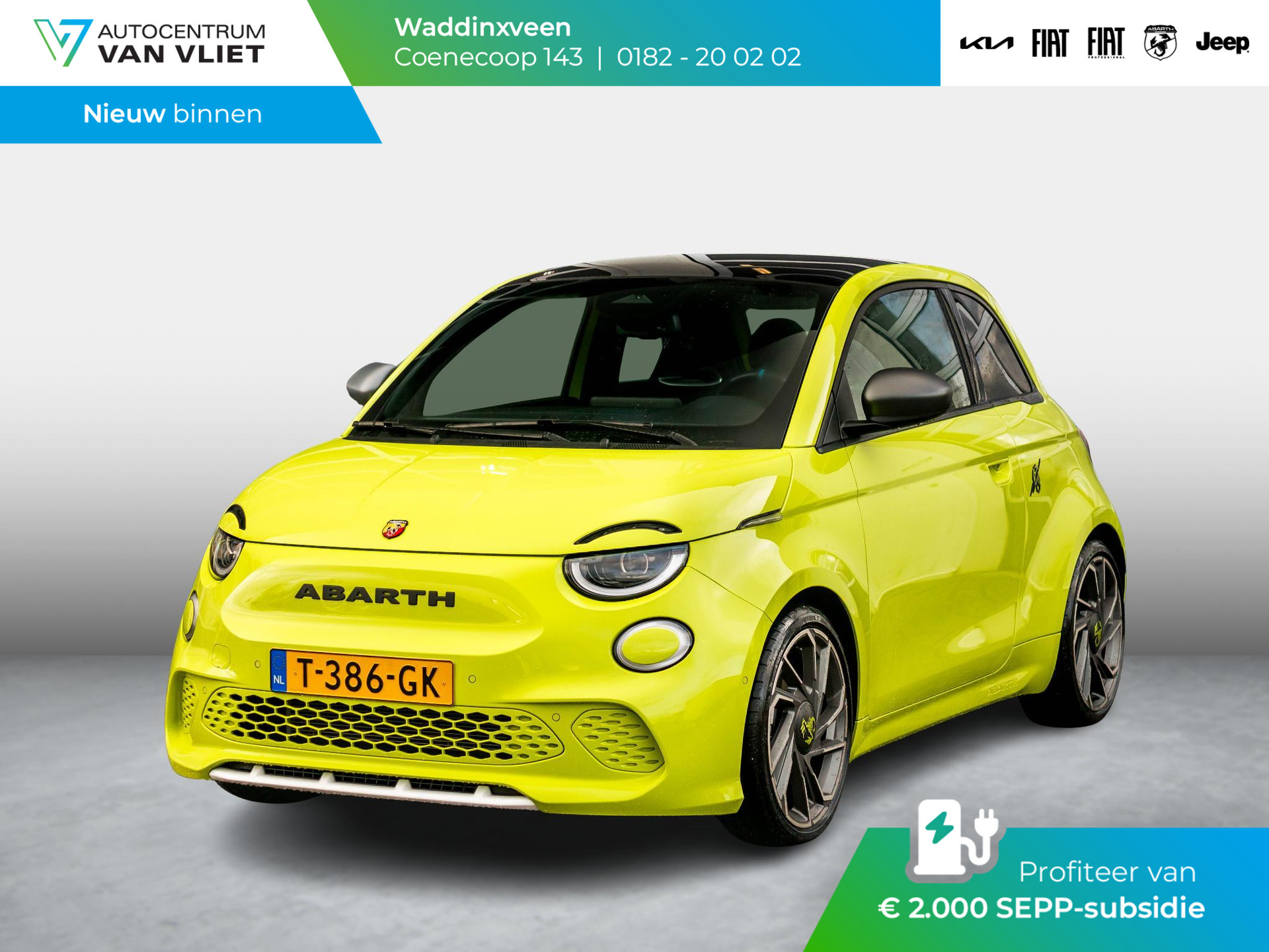 Abarth 500e 42 kWh Turismo 155pk | Clima | Pack Winter | Cruise | Apple Carplay | Leder | Priv. glass | JBL | BSM | Sepp €2.000,-