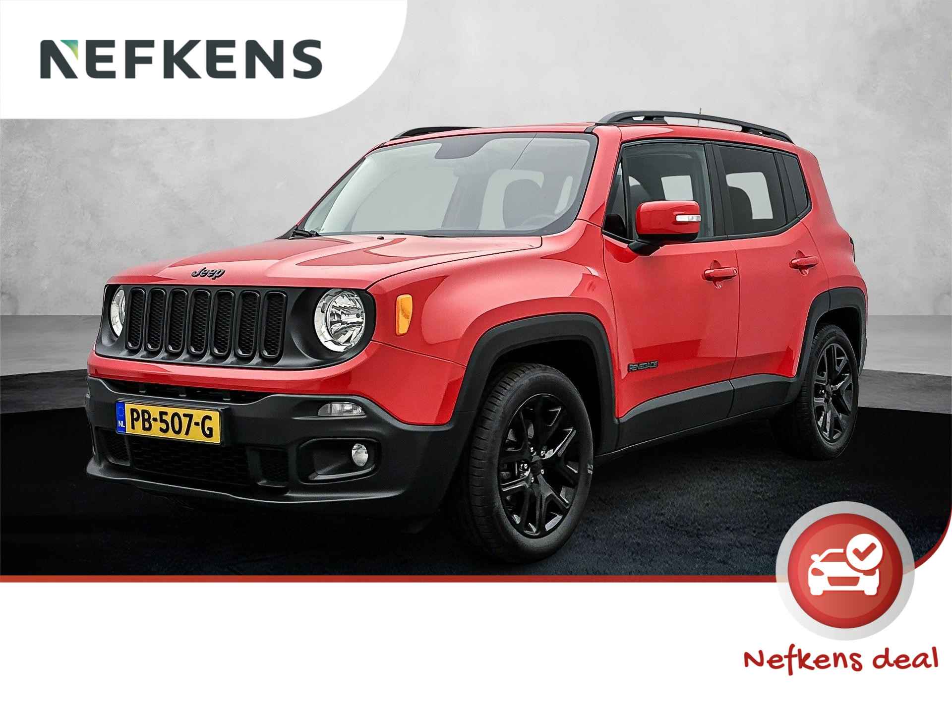 Jeep Renegade SUV E-Torq Night Eagle II 110 pk | Navigatie | Parkeersensoren Achter | Airco | Cruise Control | Start/Stop Systeem | Lederen Stuurwiel | Dakrails | Buitenspiegels Elektrisch Verstel -en Verwarmbaar | 18" Lichtmetalen Velgen |