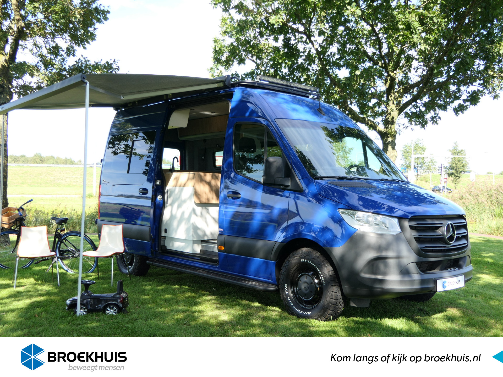 Mercedes-Benz Sprinter Leaf Campervan | Luifel | Douche | Zonnepanelen | Vast bed | Carplay/ Android Auto bij viaBOVAG.nl