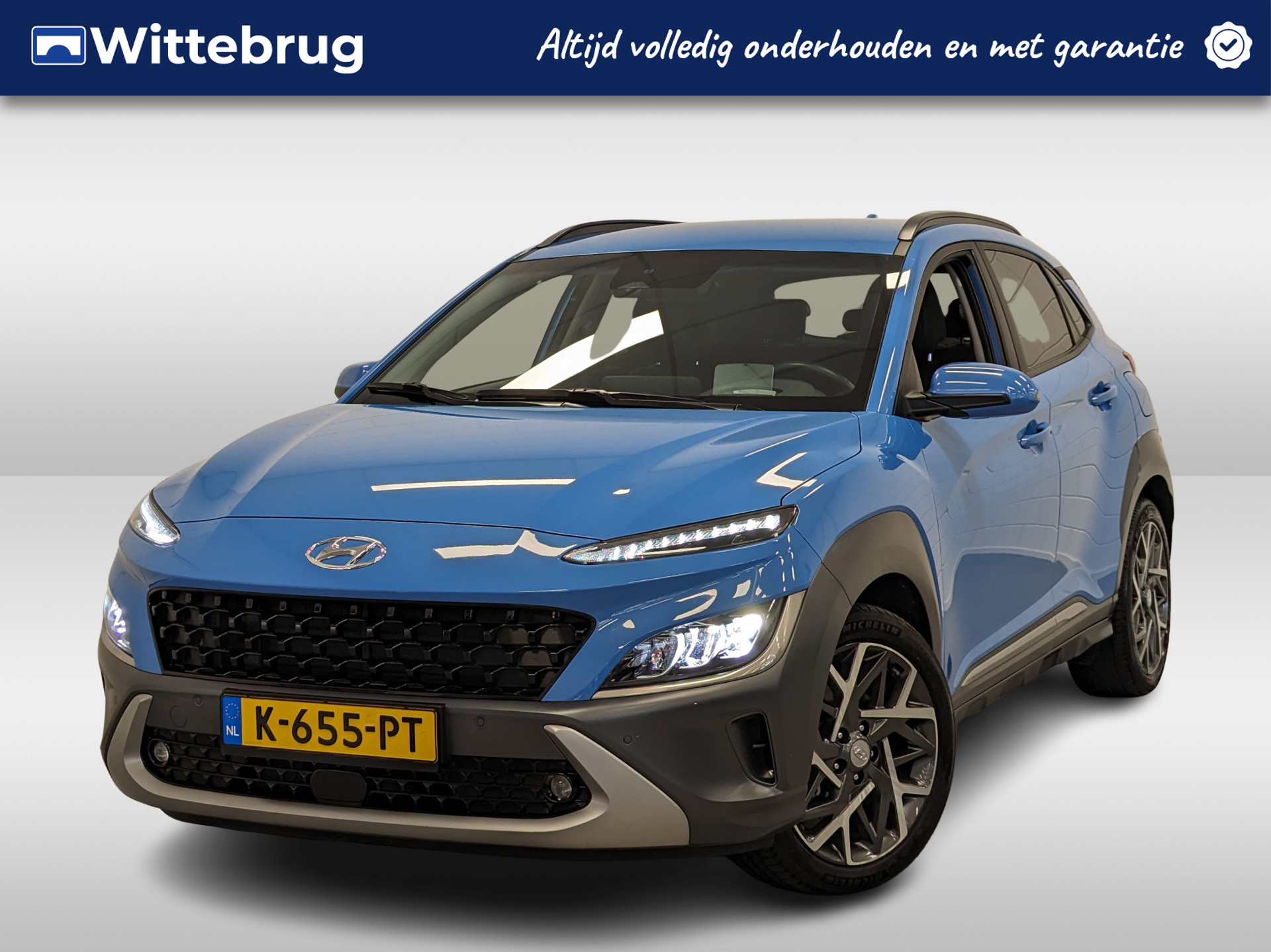 Hyundai KONA 1.6 GDI HEV Premium LEDER | LED | KEYLESS | ZEER COMPLETE SUV bij viaBOVAG.nl
