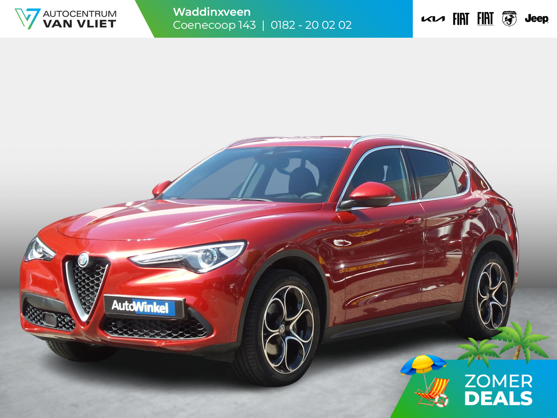 Alfa Romeo Stelvio 2.0 Turbo Aut. AWD 280pk Super | Veloce Int. Pack | Adapt. Cruise | Xenon | Dakrails | Apple Carplay | BSM | Achterbank Verwarming | Rosso Comp.