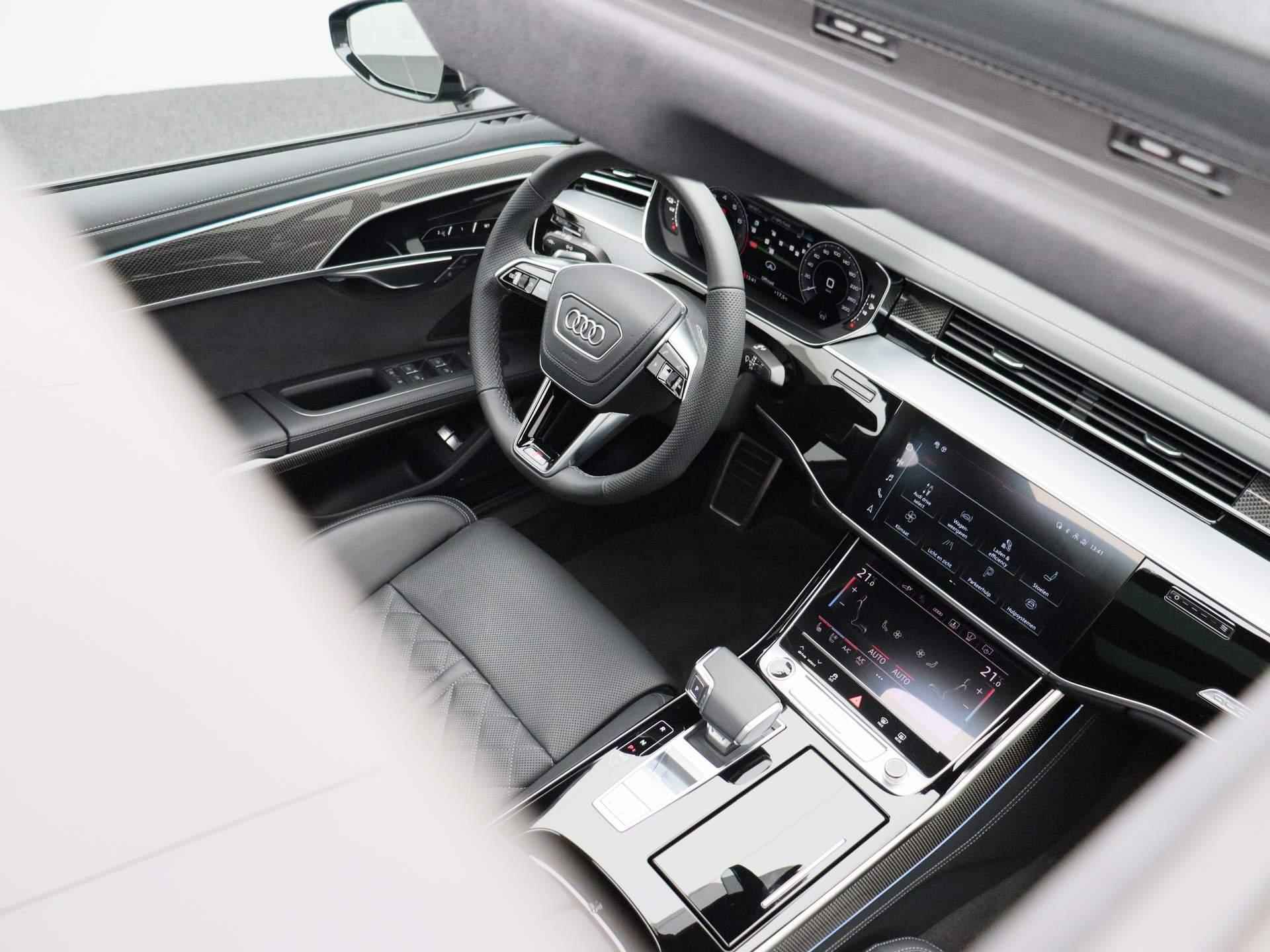 Audi A8 60 TFSI e quattro Lang 462 PK | S-line | Automaat | Navigatie | 360 Camera | Panoramadak | Adaptive Cruise Control | Luchtvering | Stoelventilatie | Stoelverwarming | Head-Up Display | HD LED Matrix | Lichtmetalen velgen | - 56/63