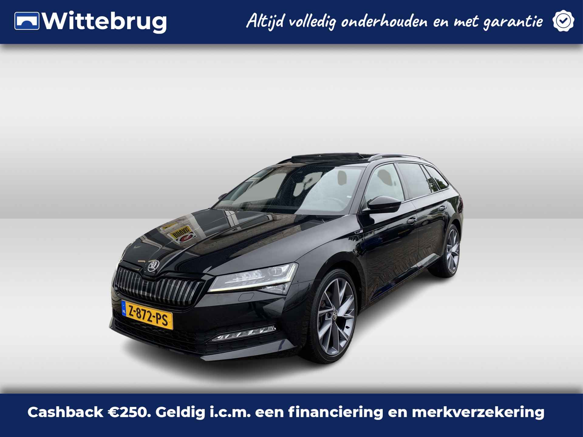 Škoda Superb Combi 1.4 TSI iV Sportline Business / AUTOMAAT/ PANO/ PARK. SENSOREN/ CRUISE/ STOEL VERWARM V EN A/ MEMORY SEATS/ STUUR VERWARM./ KEYLESS/ APP CONNECT/ NAVI/ CLIMA/ DAB/ 19" LMV/ - 1/46