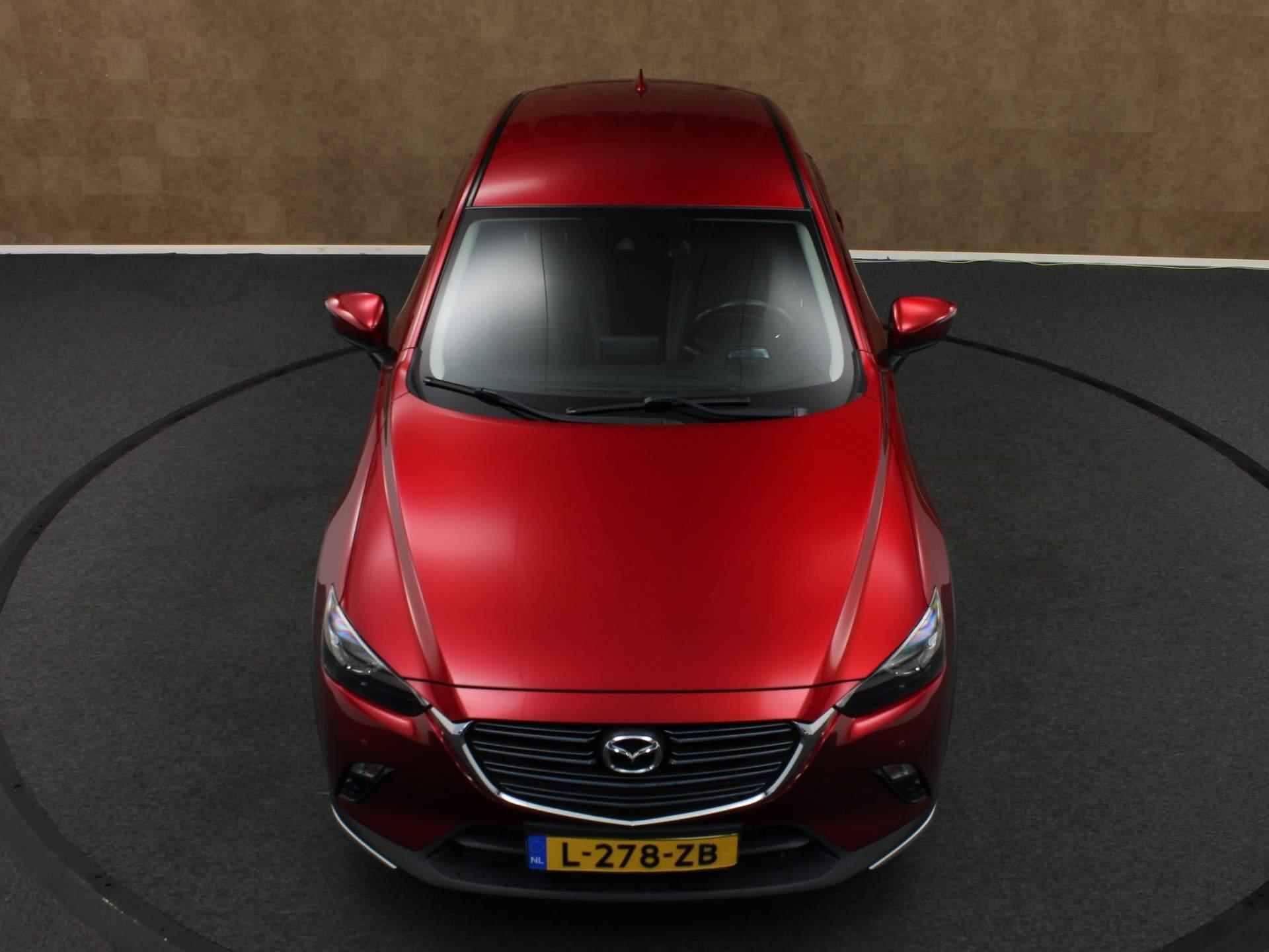 Mazda CX-3 2.0 SkyActiv-G 120 GT-M -NAVIGATIE - VASTE TREKHAAK- TREKGEWICHT 1200 KG- CLIMATE CONTROL - HEAD UP DISPLAY - VOORSTOELEN VERWARMD - PARKEERSENSOREN VOOR/ ACHTER - BLUETOOTH - 18 INCH LICHT METALEN VELGEN - 12/42