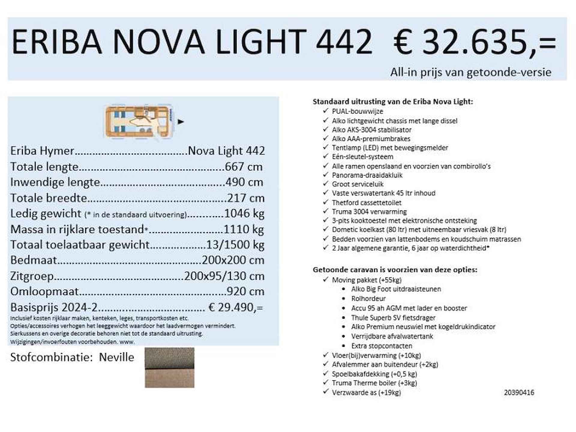 Eriba Nova Light 442 met V-bed - 20/20