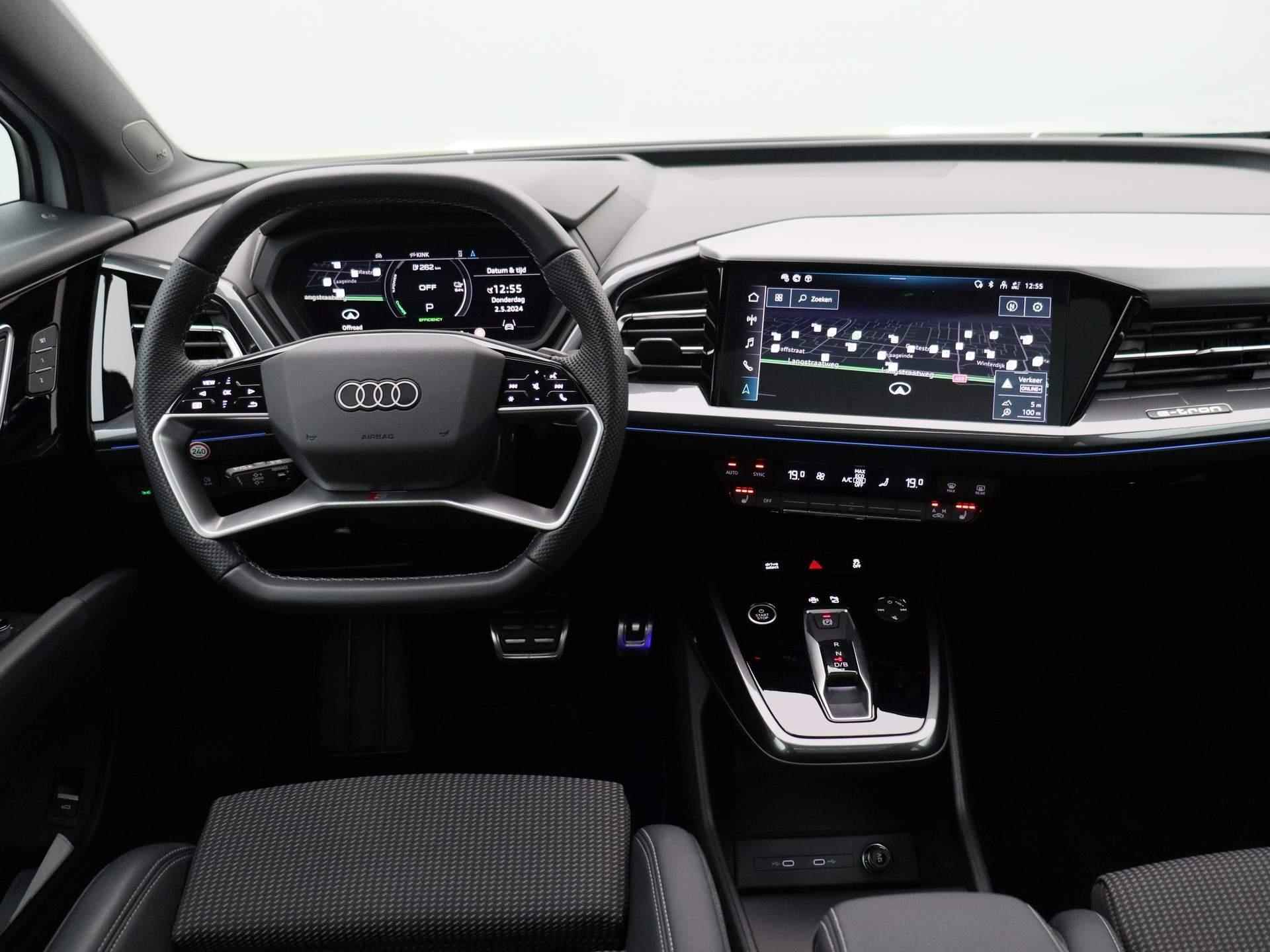 Audi Q4 e-tron 50 quattro S edition 82 kWh 299 PK | S-line | Automaat | Navigatie | Camera | Panoramadak | Adaptive Cruise Control | Climate Control | Stoelverwarming | Virtual Cockpit | LED Matrix | Lichtmetalen velgen | Privacy glass | - 8/56