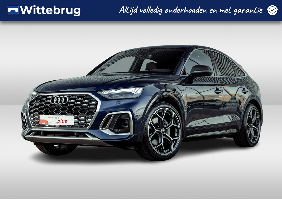 Audi Q5 Sportback 50 TFSI e 299pk quattro S edition | Nieuw 96k | Luchtvering | Fijnnappa leder met ruitstiksel | Memory | Topview | Trekhaak | Carbon exterieurpakket | 21" LM velgen | Bang & Olufsen | OLED achterlichten | Matrix