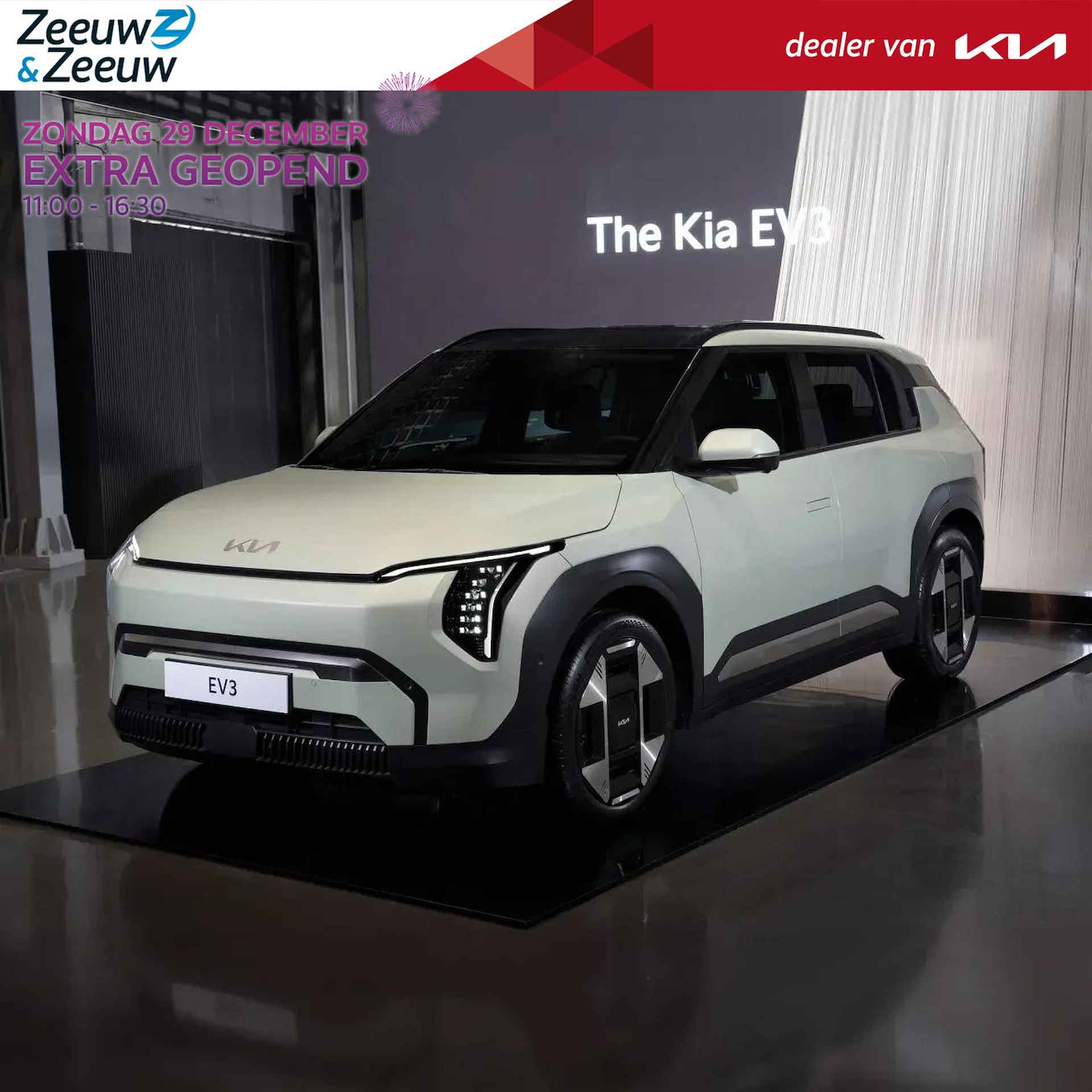 Kia EV3 Plus 81.4 kWh | Nu met €2.950,- Kia Subsidie! | Private Lease vanaf €429,- p.m. | Kia Financial lease met 2,99% Rente | 600Km WLTP | Stoel en stuur verwarming | Schuif/Kantel dak | Adaptieve cruisecontrol | Lederen bekleding | achteruitrij camera | Parkeersensoren V+A | dodehoekassistentie| Bel KIA Leiderdorp: 071 760 06 00 - 1/20