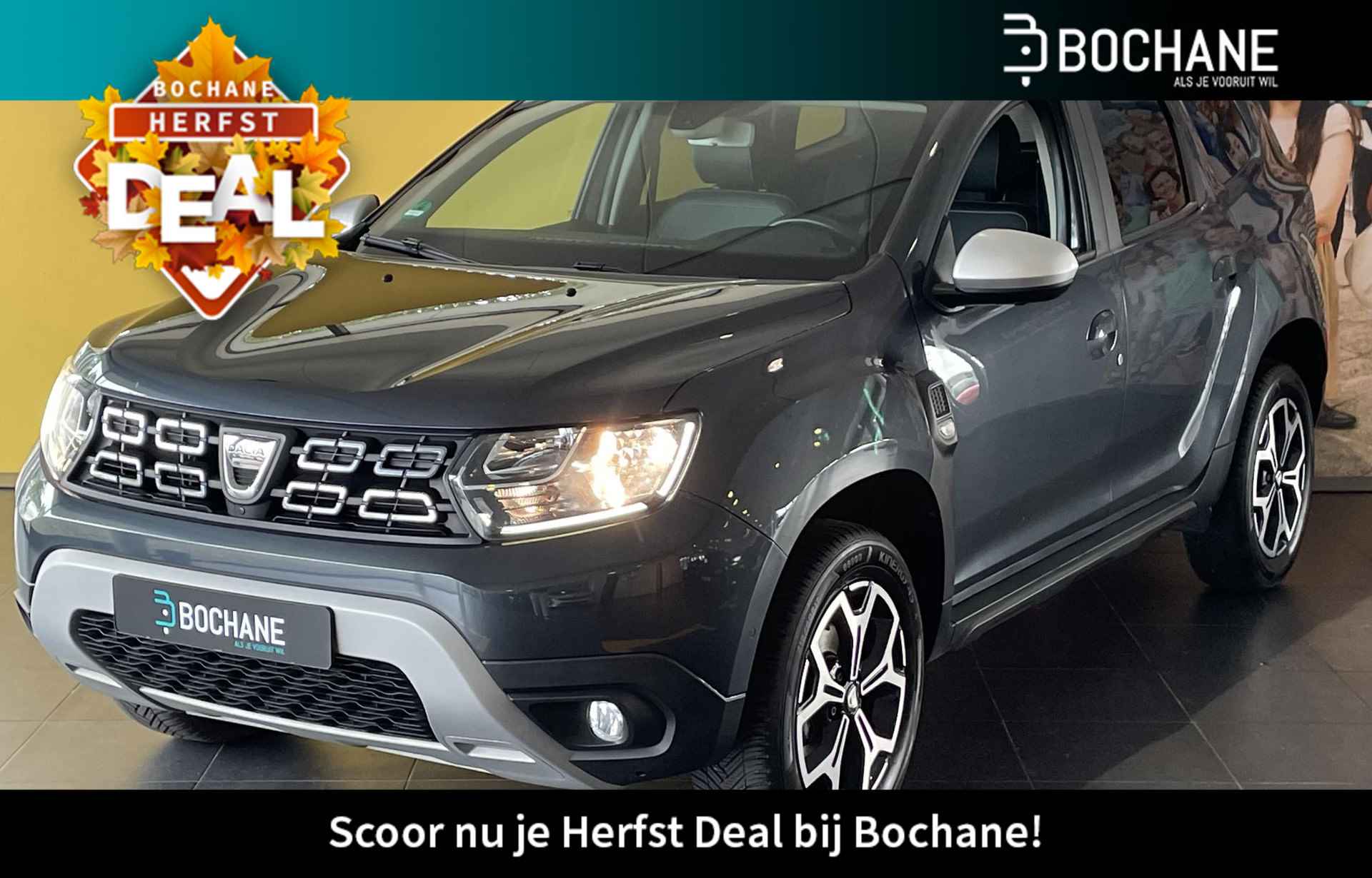 Dacia Duster 1.2 TCe 125 Prestige NAVIGATIE | RONDOM ZICHT CAMERA | PARKEERSENSOREN VOOR EN ACHTER | LEDEREN BEKLEDING MET STOELVERWARMING | LICHTMETALEN VELGEN - 1/28