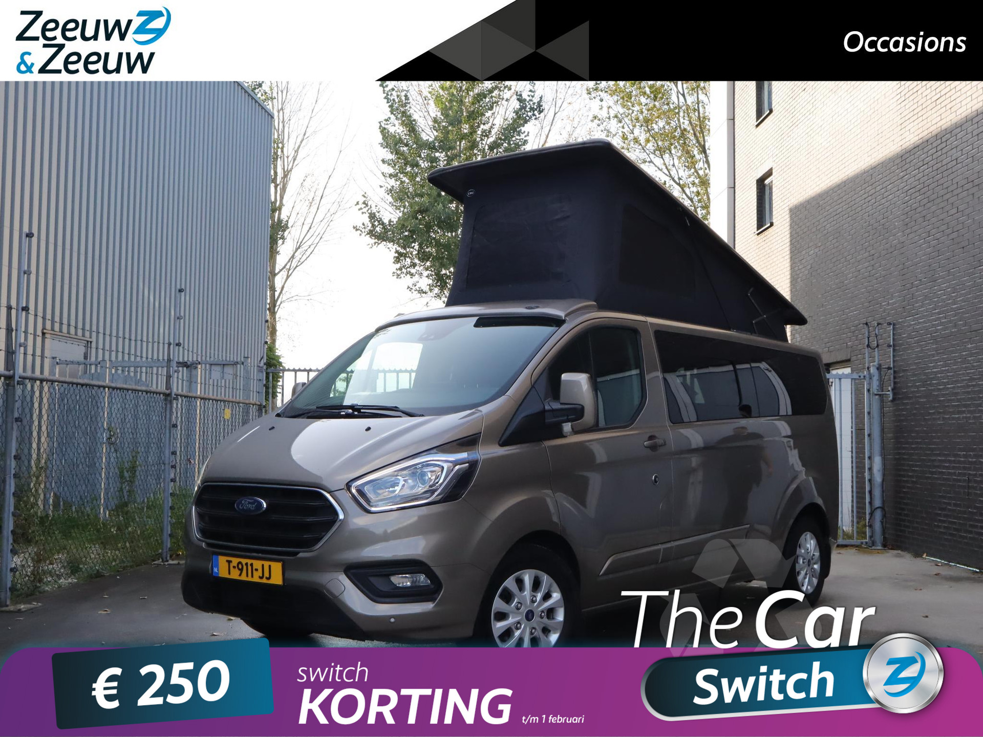 Ford Transit Custom 2.0 TDCI L2H1 Limited Camper 170pk automaat | Camper met 2 slaapplaatsen | Extra breed bed | Keuken met gootsteen- koelkast- gasfornuis | Zonnescherm | Cruise control | Trekhaak | Extra opbergruimte | Stoelverwarming | Voorruitverwarming | Navigatie