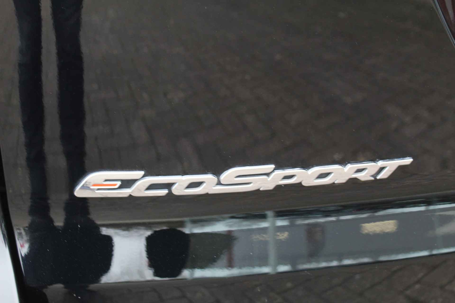 Ford EcoSport 1.0-125pk EcoBoost ST-Line 'Black'. Zeer sportieve Hoogzitter Navigatie, pdc v~a, telefoonvoorb., cruise cntrl., LM wielen, elektr. schuif/kanteldak, stuur-, stoel en voorraam verwarming trekhaak etc. - 35/49