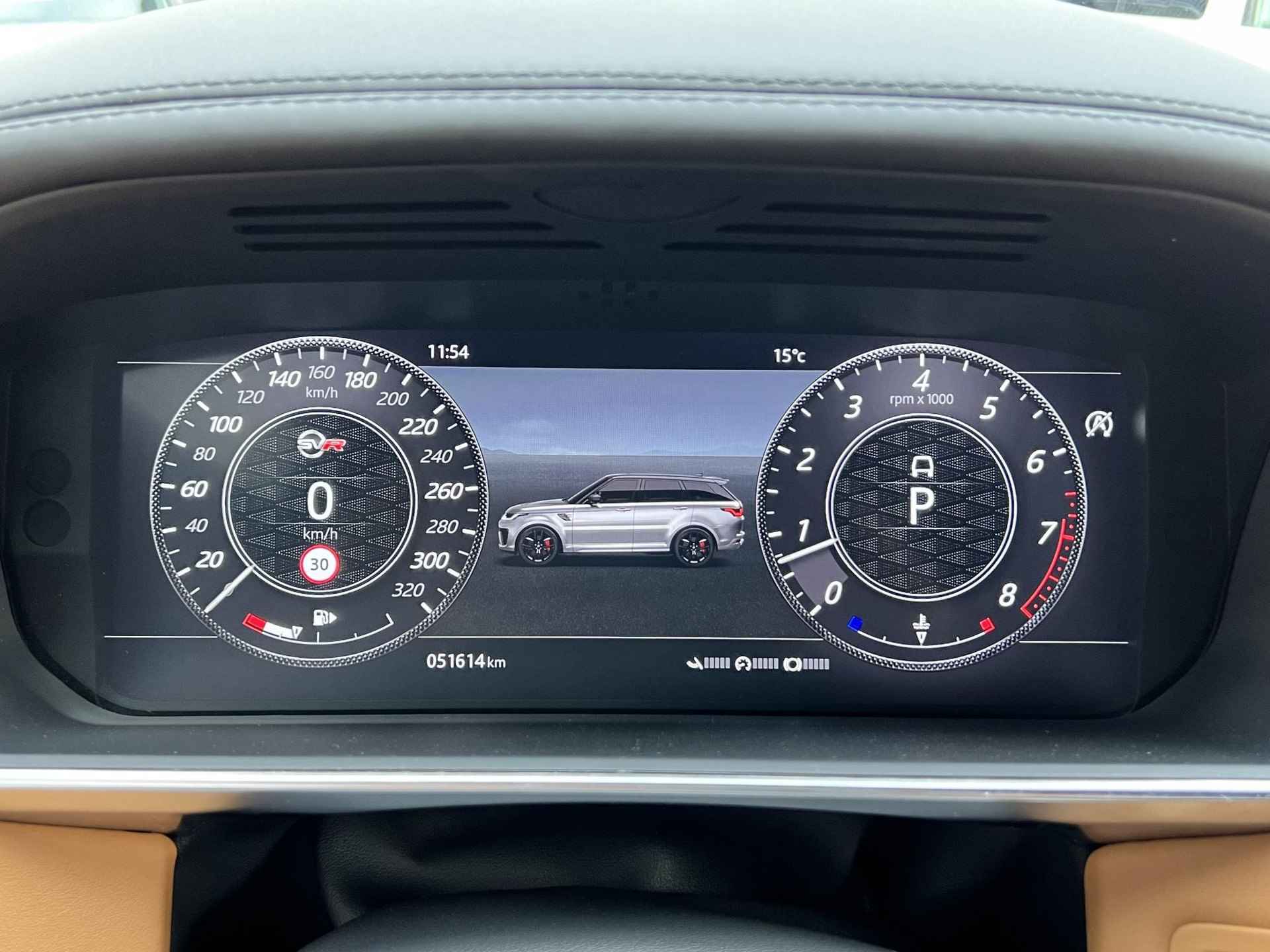 Land Rover Range Rover Sport SVR 575 PK GRIJS KENTEKEN / HUD / 360 Camera / Carbon / Drive Pro Pack / SVO Matt Zwart / Meridian / Stoelventilatie / Luxe Cognac Leder / (MET GARANTIE*) - 52/61