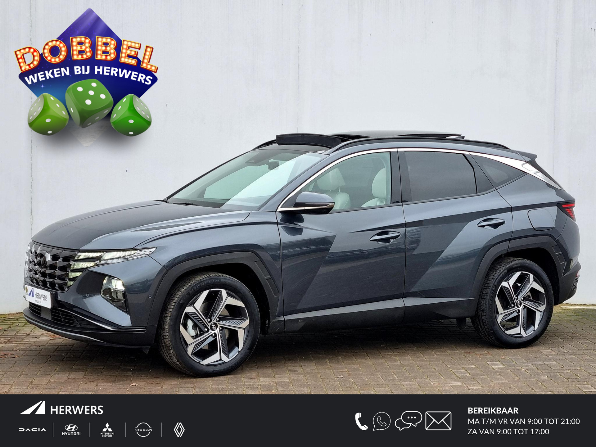 Hyundai Tucson 1.6 T-GDI HEV Premium Sky 230PK Automaat / 1650KG Trekgewicht / Schuif-/Kanteldak / Elektrische Achterklep / Rondomzicht Camera / Cruise Control Adaptief