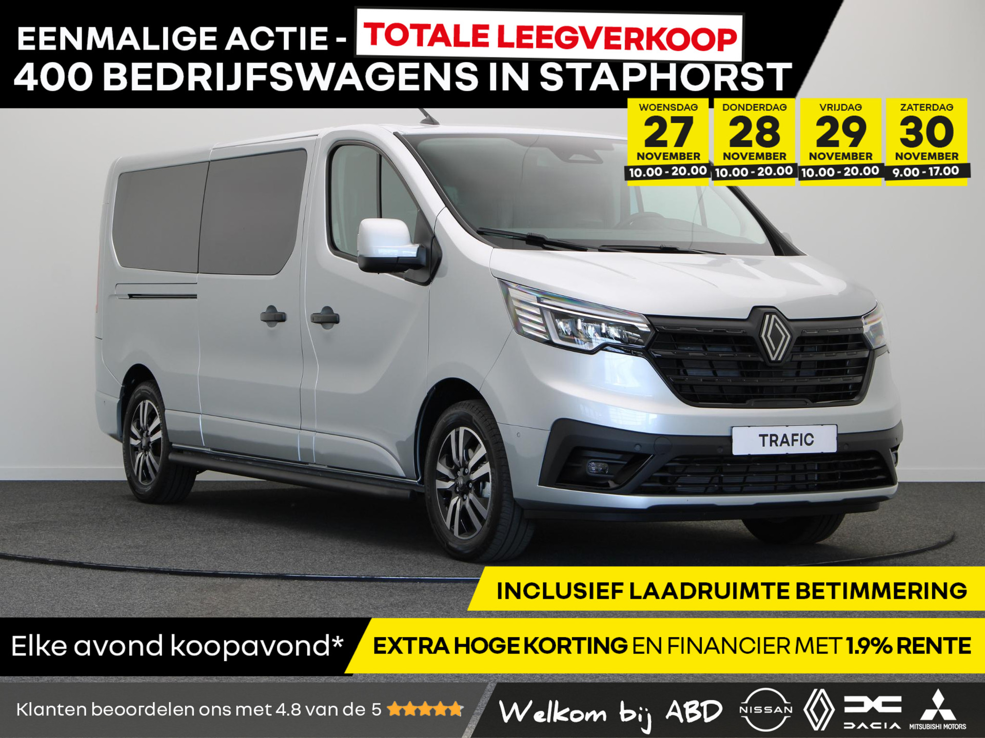 Renault Trafic 2.0 Blue dCi 150pk EDC T30 L2H1 Extra | Anniversary | Sidebars | Zwarte logo's | Glasslook |