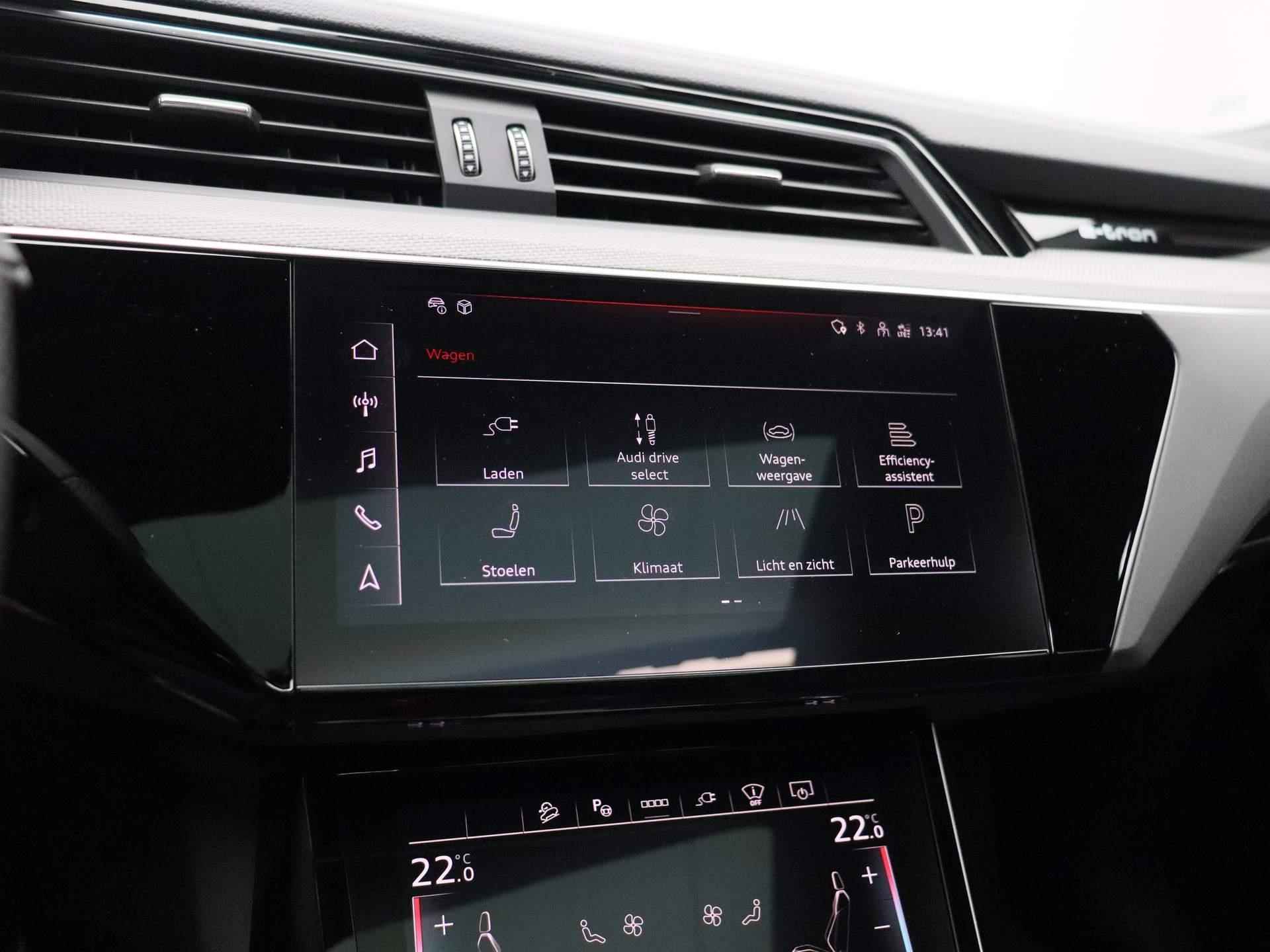 Audi Q8 e-tron 55 quattro S Edition 115 kWh 408 PK | S-line Interieur & Exterieur | Navigatie | 360 Camera | Panoramadak | Adaptive Cruise Control | Head-up Display | Stoelverwarming | Lichtmetalen velgen | Climate Control | Audi Virtual Mirrors | Fabrieksgarantie | - 35/56