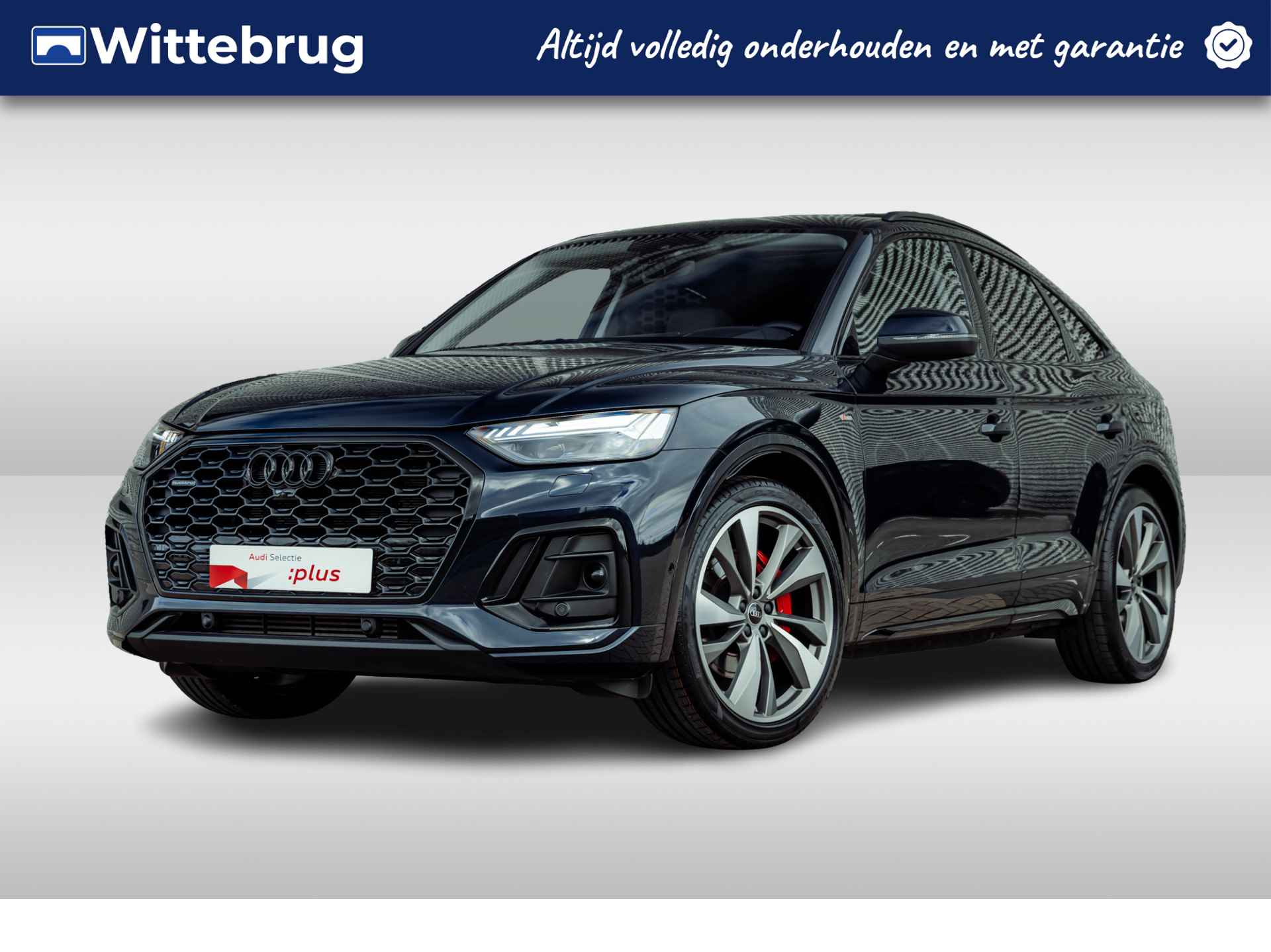 Audi Q5 Sportback 50 TFSI e 299pk quattro S Line exterieur | Panoramadak | Luchtvering | Head Up | Trekhaak | Stoelventilatie | Memory | 21" LM velgen | Optiek zwart plus | Audi Exclusive lak Nachtblauw