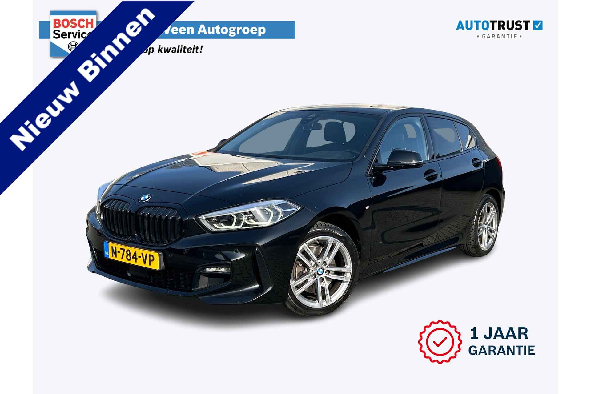 BMW 1-serie 118d Business M-Sport | incl. 12 maanden garantie | Virtual cockpit | Zwarte hemel | Cruise control | Stoelverwarming | 17 " lichtmetalen velgen | Parkeersensoren voor + achter | Ambiance verlichting | DAB+ radio | Navigatie full map | LED verlichting | - 1/50