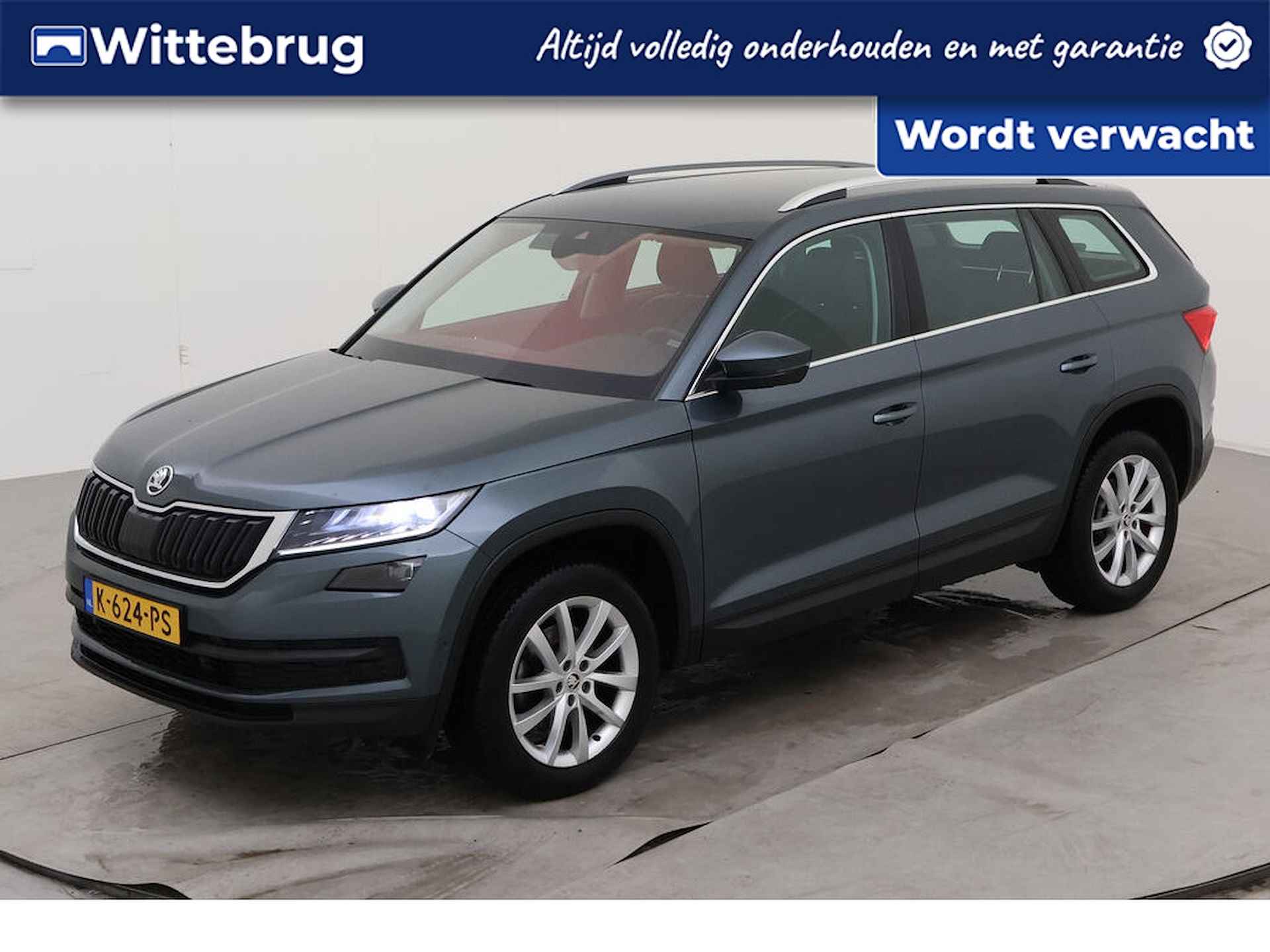 Škoda Kodiaq 1.5 TSI Business Edition Plus DSG/ Metallic/ Digitale Cockpit/ Ged. Leder Int/ Mem. Stoel/Led/ 5P/ Elec. K/ 360 Camera/ Clima/ Navi/  Parkeersensor V. + A. // 18 lmv/