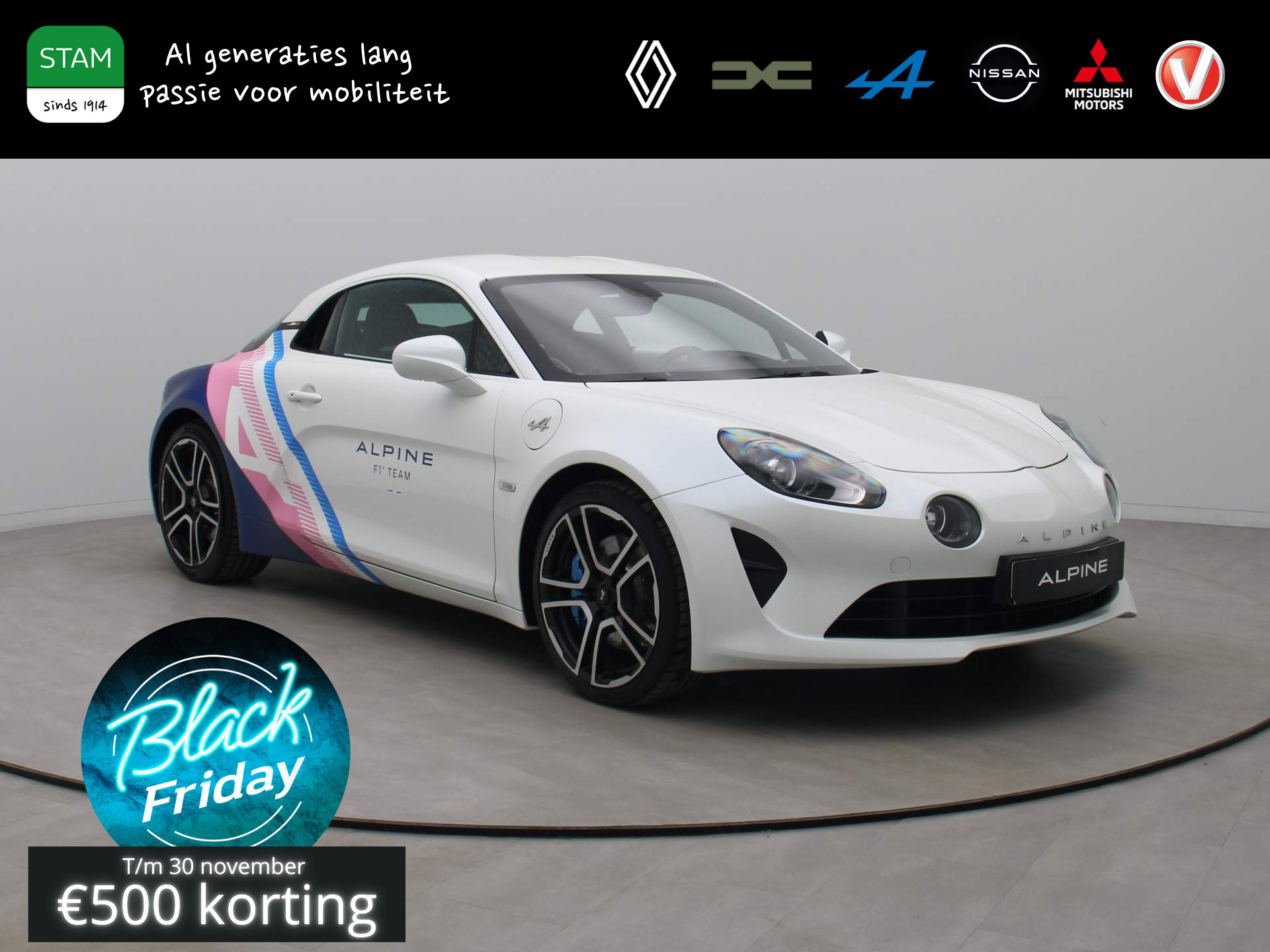 ALPINE A110 252pk Turbo Premiere Edition AUTOMAAT #1062 van 1955 Alpine F1 livery | Climate | Navi | 18" velgen