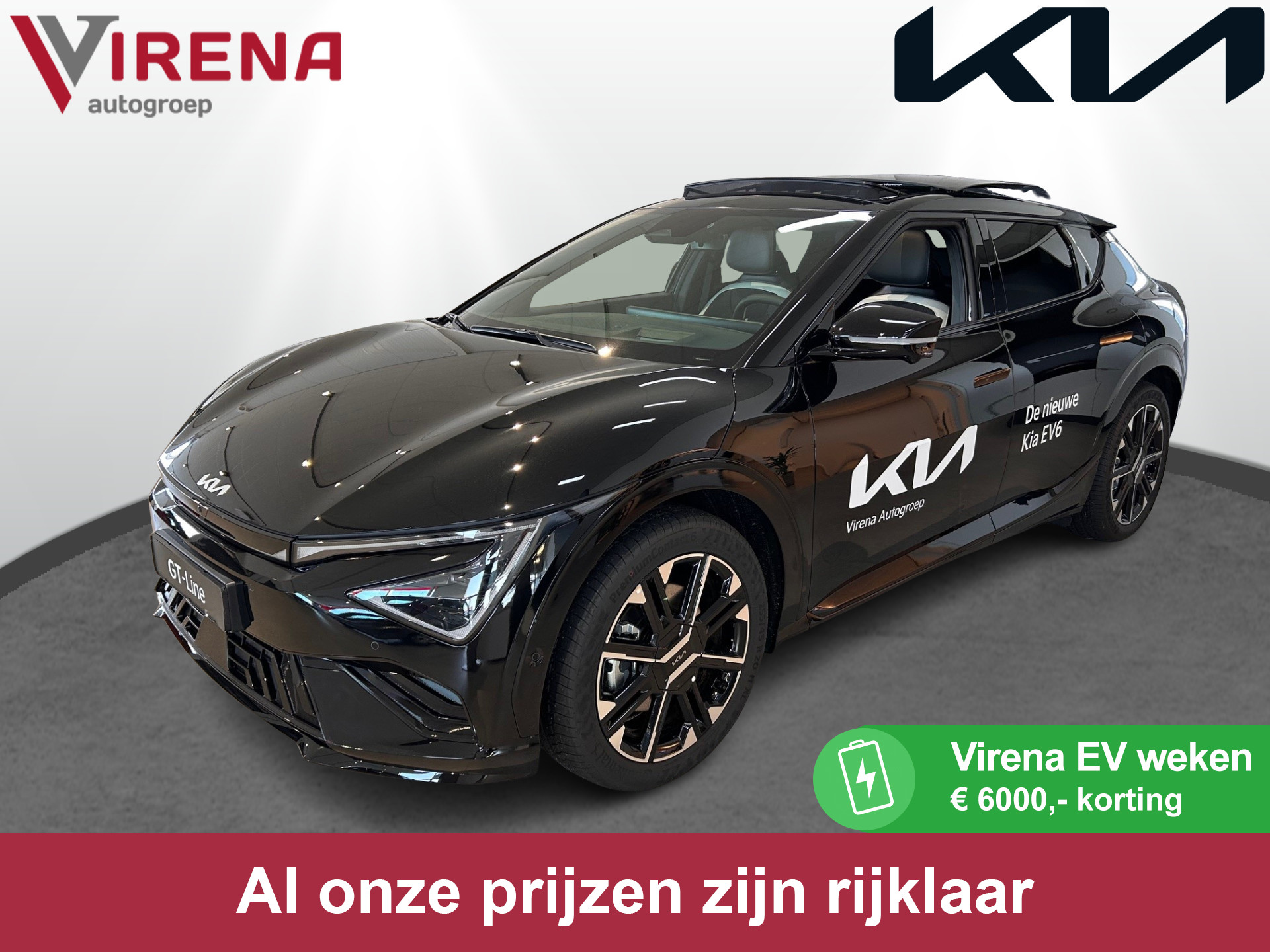 Kia Ev6 GT-Line 84 kWh - Uit voorraad leverbaar - Panorama dak - 360 graden camera - Apple CarPlay/Android Auto - Meridian Audio - Fabrieksgarantie tot 10-2031