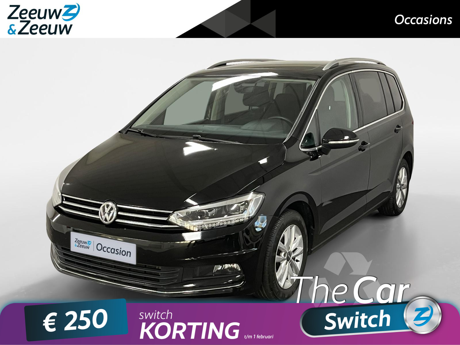 Volkswagen Touran 1.8 TSI Highline 7p Automaat volledig zwart gewrapt airco camera schuifkanteldak adaptief cruise controle keyless entry xenon electrische kofferklep DIKSTE TOURAN VAN NEDERLAND ZEER MOOIE AUTO