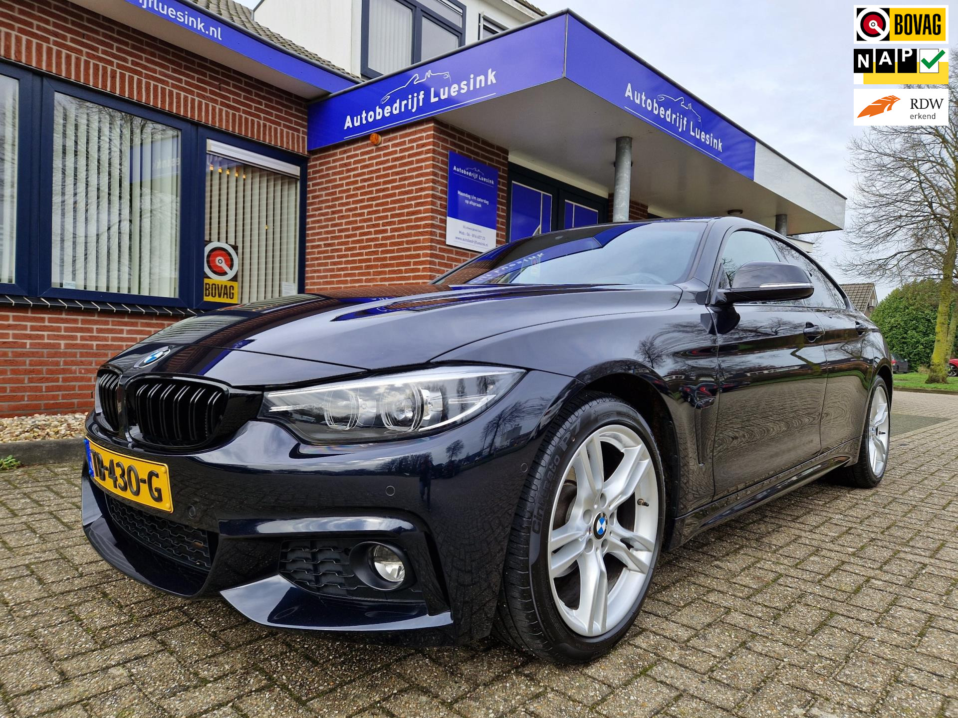 BMW 4-serie Gran Coupé 418i High Executive M-Sportpakket Nederlands Leder Schaduwlijn Alarm III DAB Hifi PDC + Camera LED etc bij viaBOVAG.nl