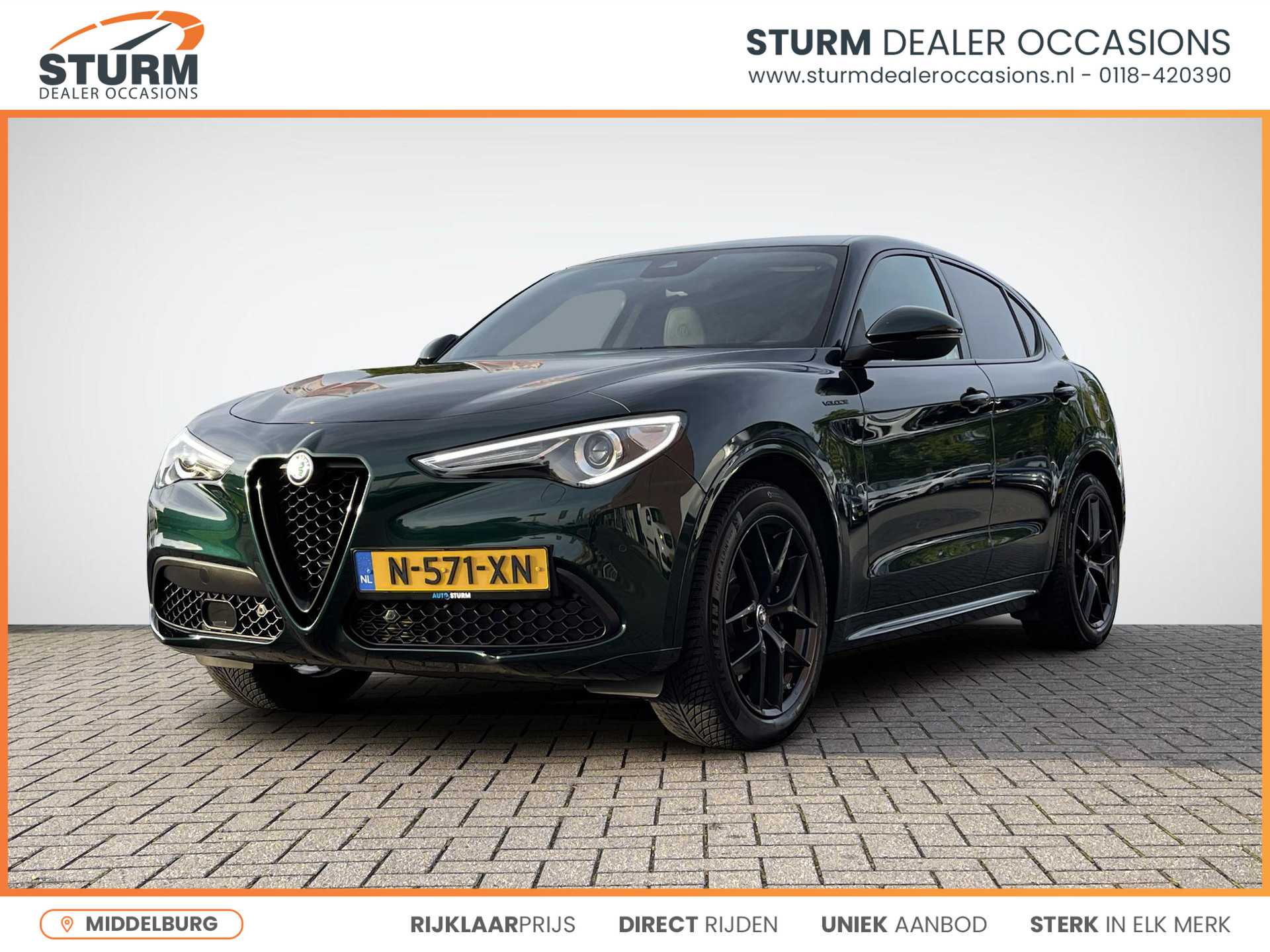 Alfa Romeo Stelvio 2.0 T AWD Veloce 'Verde Visconti' | Trekhaak Afneembaar | Navigatie | Camera | Harman/Kardon | Geheugenstoel | Vol-Leder | Stuur- + Stoelverwarming | Rijklaarprijs!