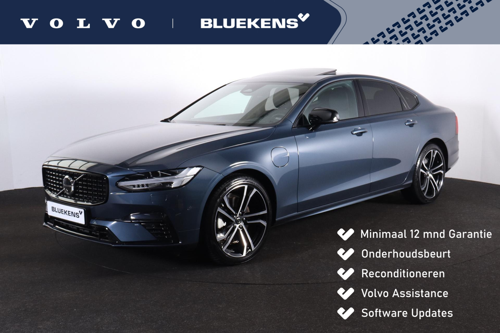 Volvo S90 T8 AWD Ultimate Dark - LONG RANGE - Luchtvering - Schuif/kanteldak - IntelliSafe Assist & Surround - 360° Camera - Bowers & Wilkins audio - Verwarmde voorstoelen, stuur & achterbank - Parkeersensoren voor & achter - Elektr. bedienb. voorstoelen met geheugen - Head up display - Extra getint glas - 20' LMV