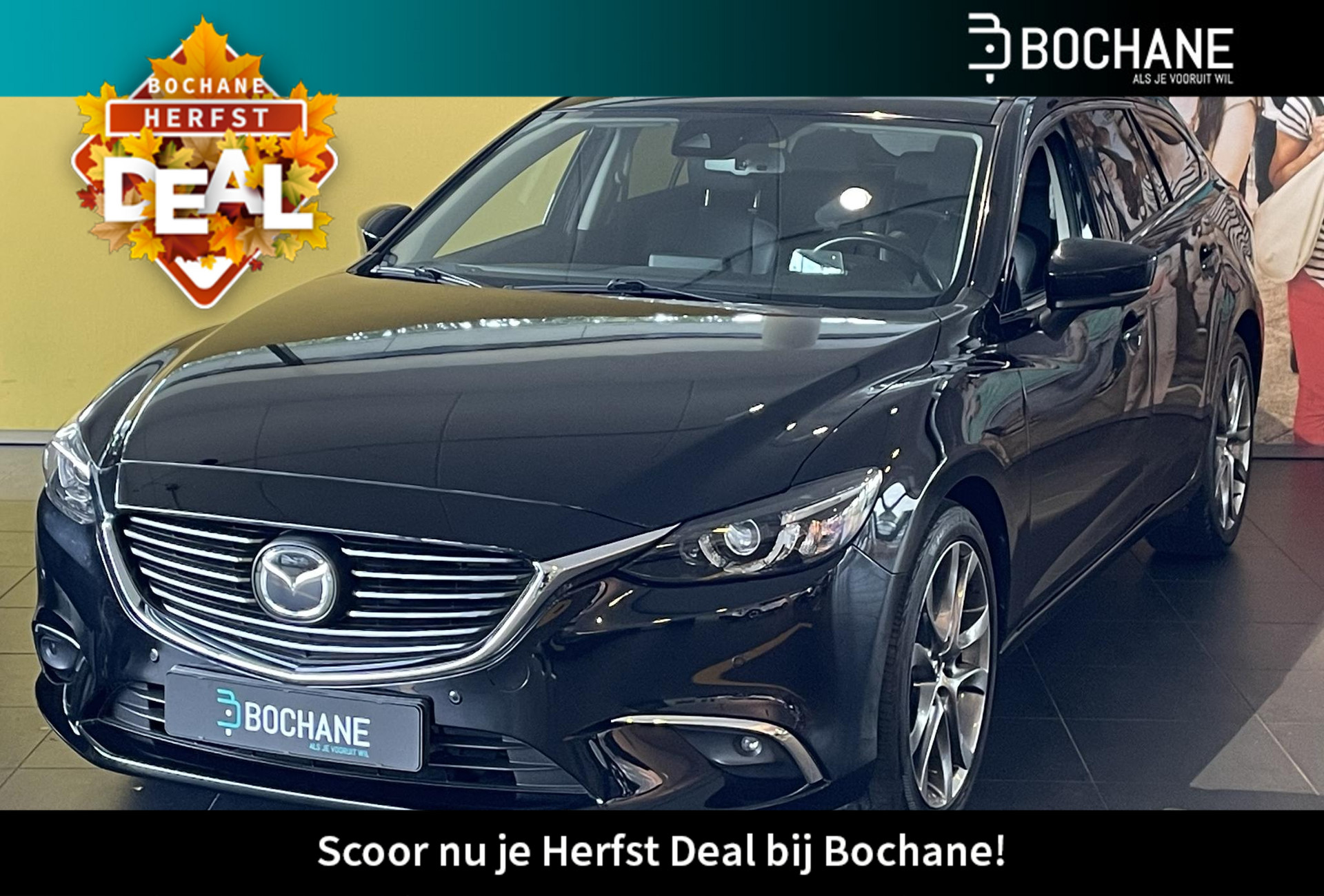 Mazda 6 Sportbreak 2.5 SkyActiv-G 192 GT-M AUTOMAAT | ZWARTE LEDEREN BEKLEDING | ELKTRISCH SCHUIFDAK | NAVIGATIE | ACHTERUITRIJCAMERA | COMPLETE AUTO!