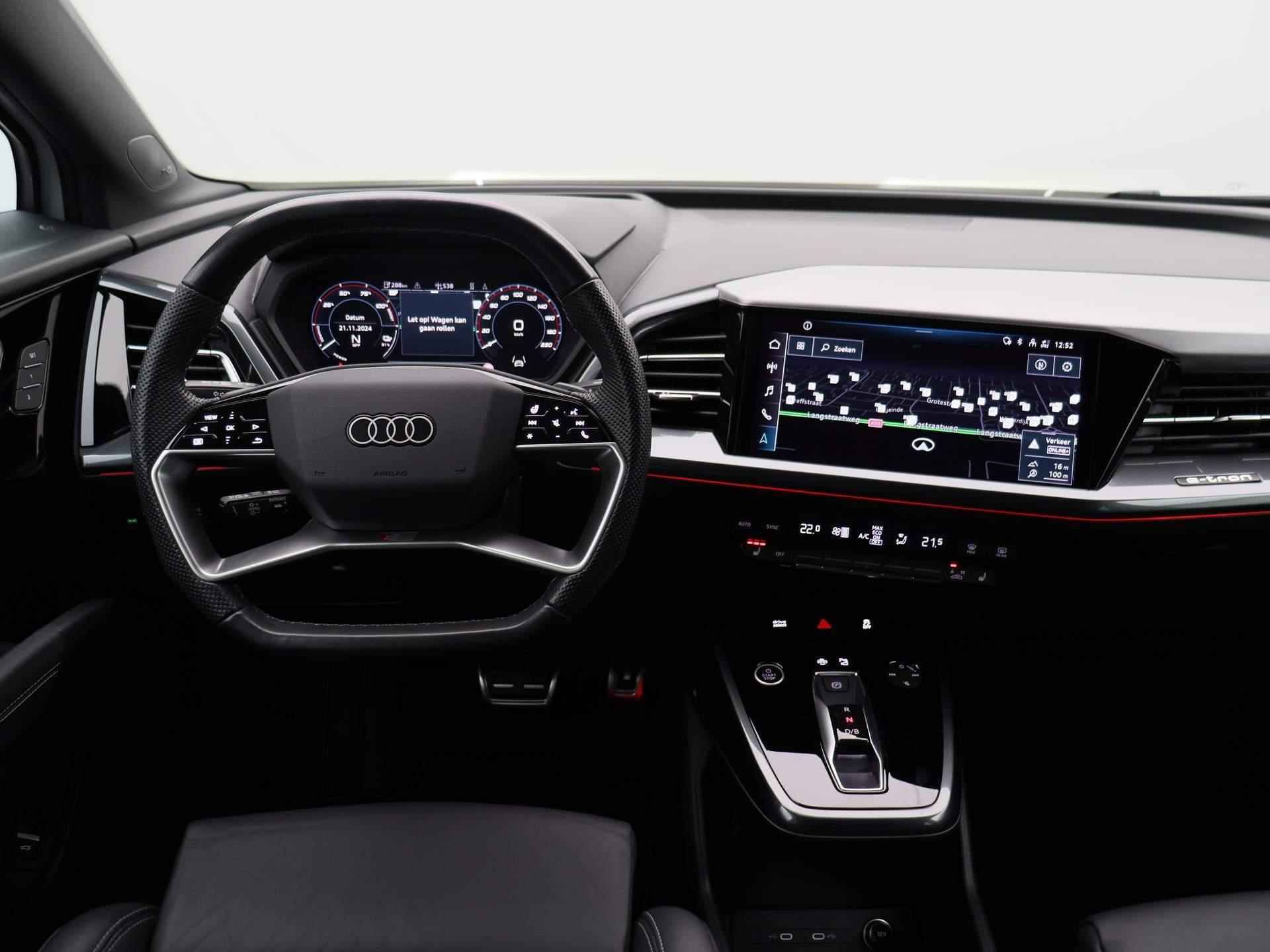 Audi Q4 e-tron 50 quattro S edition 77 kWh 299 PK | Nieuw | Fabrieksgarantie | Navigatie Pro | Sonos Premium | Dynamiekpakket plus | Comfortpakket plus | Comfortsleutel | Veiligheidspakket plus | Achteruitrijcamera | Optiekpakket zwart | Stuurverwarming | Lichtpakket ambient light plus | Verwarmbare voorruit | - 9/60