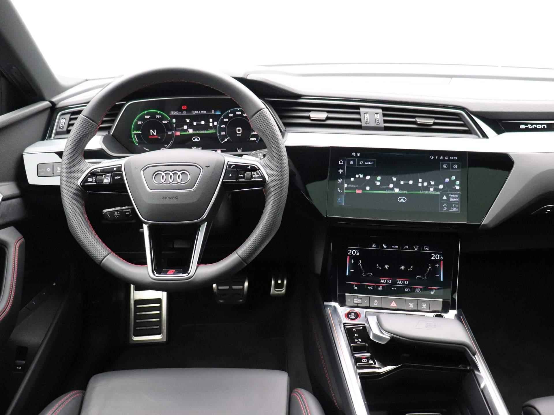 Audi Q8 e-tron S quattro SQ8 115 kWh 503 PK | S-line | Automaat | Navigatie | 360 Camera | Panoramadak | Trekhaak | Adaptive Cruise Control | Climate Control | Stoelverwarming | Virtual Cockpit | LED Matrix | Lichtmetalen velgen | Privacy glass | - 10/58