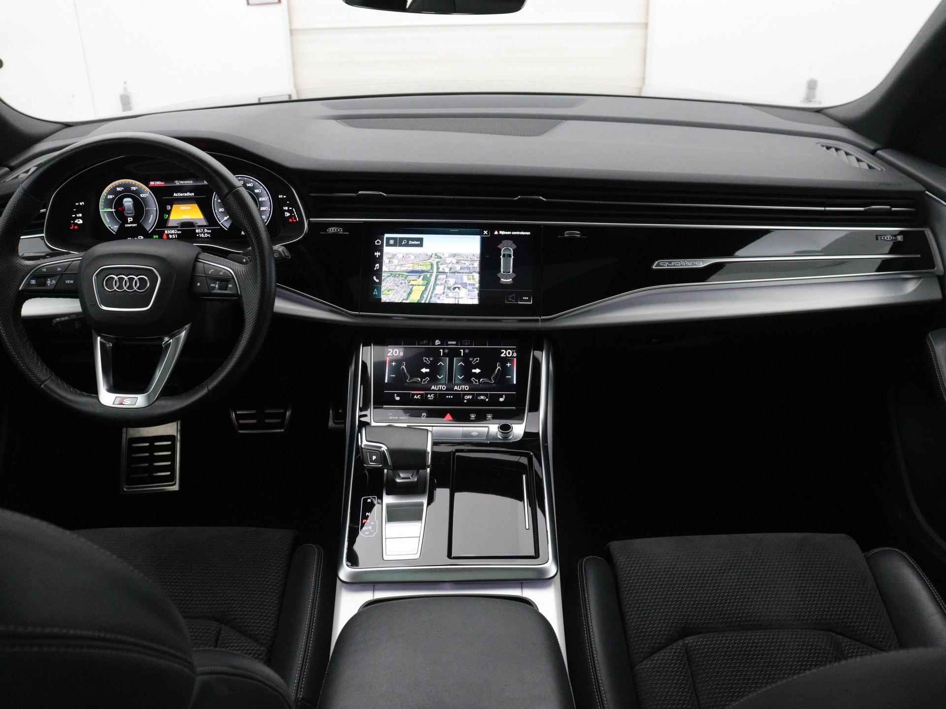 Audi Q8 55 TFSI e quattro Pro Line S 381 PK | S-line | Automaat | Navigatie | Panoramadak | Cruise Control | Trekhaak | Stoelverwarming | Virtual Cockpit | LED | Lichtmetalen velgen | Parkeerhulp plus | Audi soundsystem | - 14/24