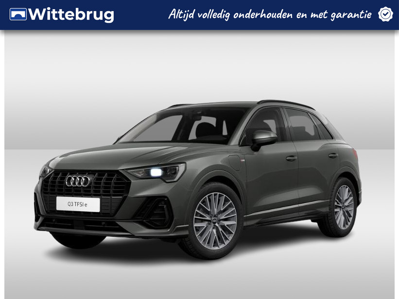 Audi Q3 45 TFSI e 245pk s-tronic S Line exterieur | Nieuw 62k | Trekhaak | Comfortsleutel | Optiek zwart | Adaptive cruise control | Stoelverwarming | Sportstoelen | 19" LM velgen | Leder-Dinamica