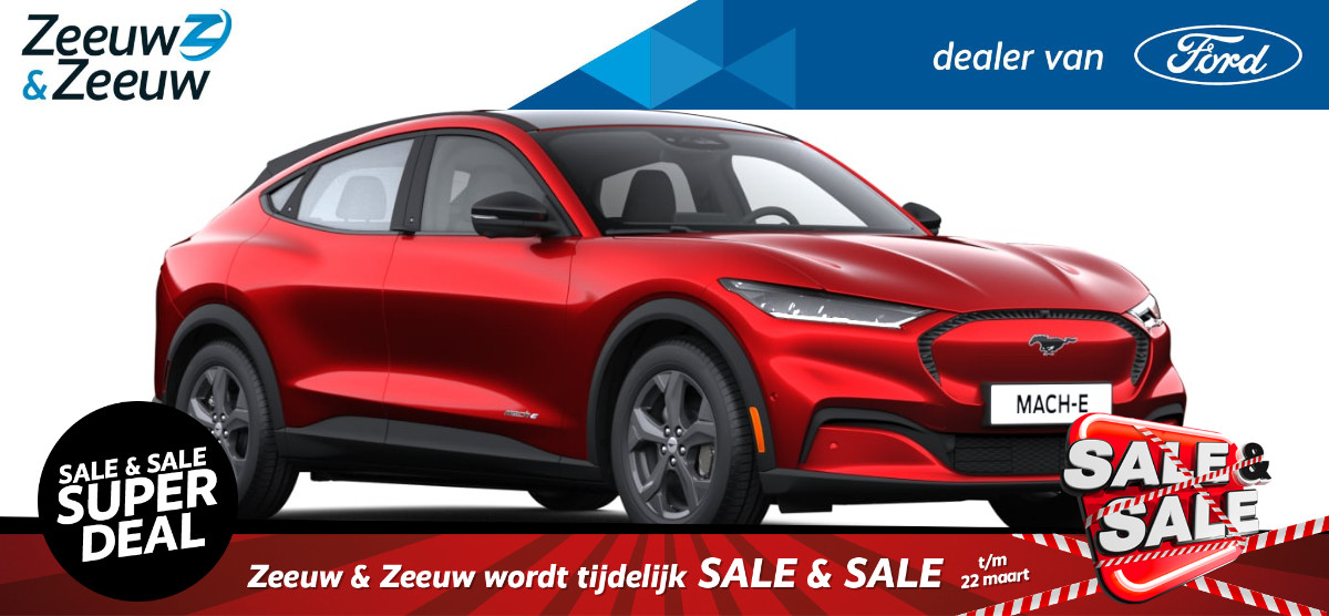 Ford Mustang Mach-E RWD 75 kWh Ford Mustang Mach-E 75kWh RWD | Vanafprijs fiscale waarde 44800,- Netto bijtelling v.a. 248,- p/maand | 440KM rijbereik! | Uit voorraad leverbaar